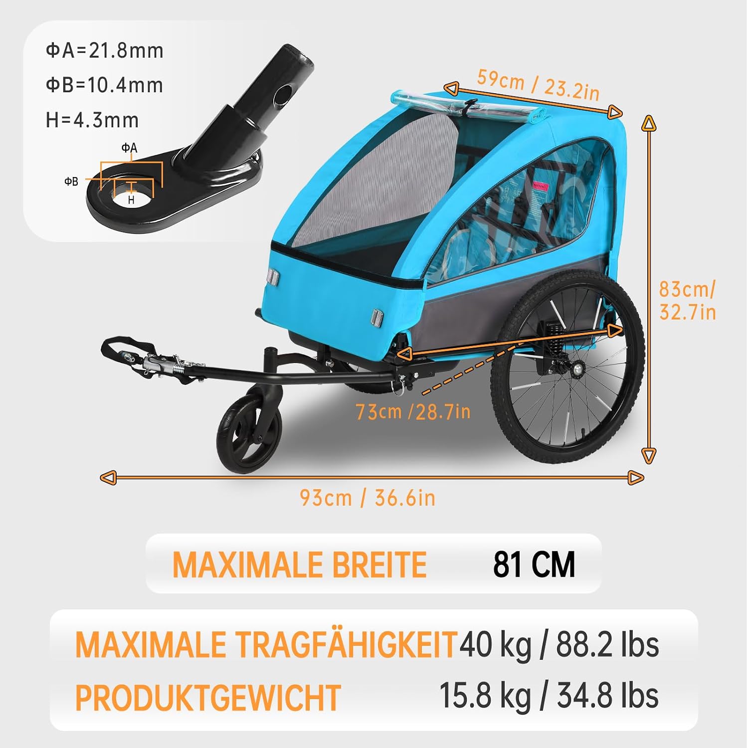 Thumbnail 1 de Kinderfahrradanhänger 2in1 40 kg mit Jogger & Buggy
