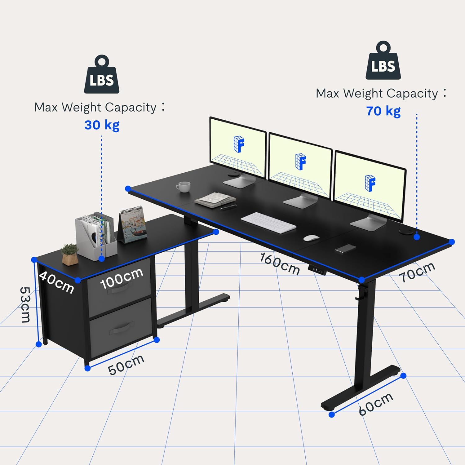 Thumbnail 6 de FLEXISPOT Bureau Assis Debout en L avec Tiroirs – Réglage mémoire et plateau ergonomique
