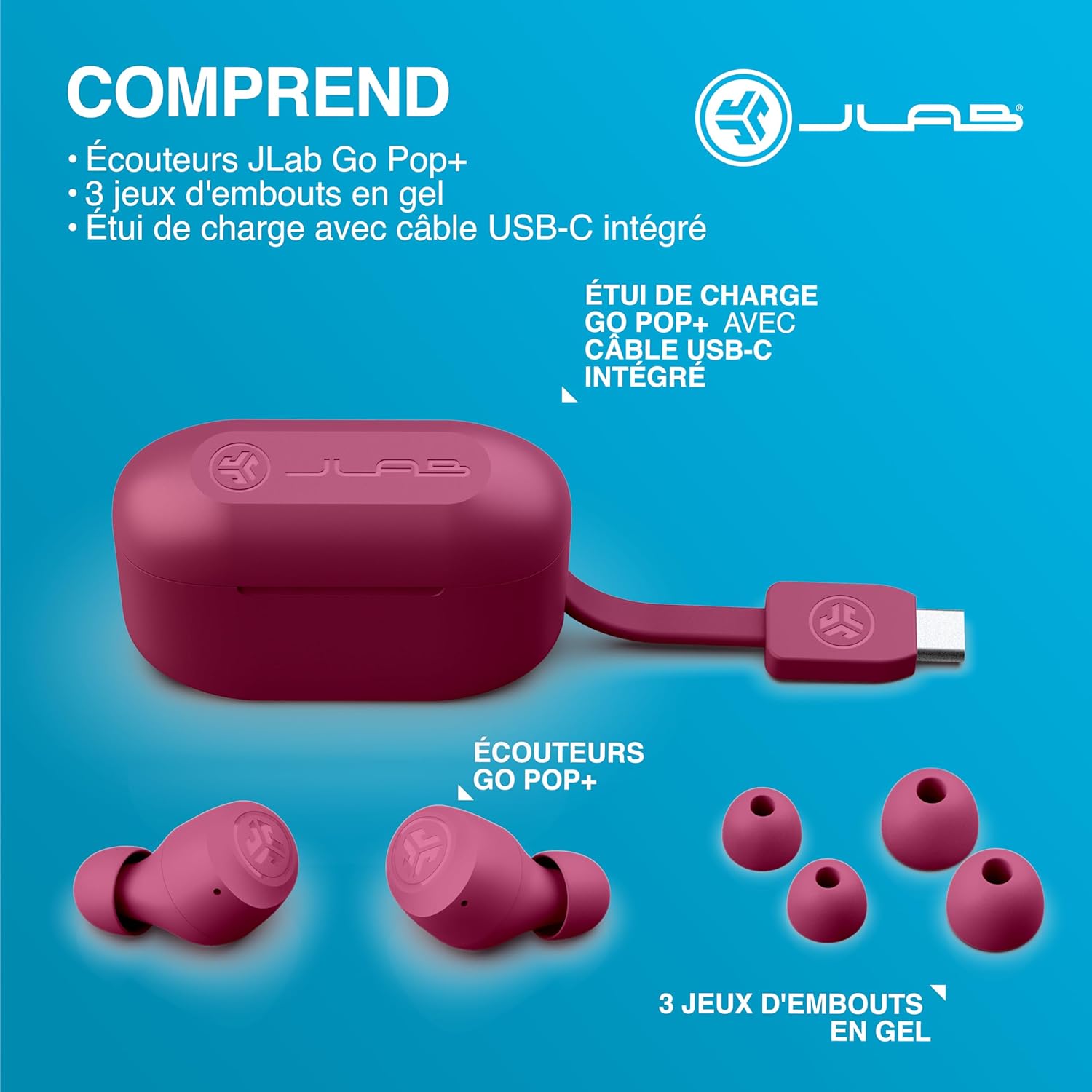 Thumbnail 6 de JLab Go Air Pop+ : Écouteurs Bluetooth sans Fil – EQ3, autonomie généreuse et confort pour petites oreilles