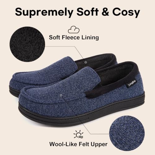 Detalle de LongBay Men's Moccasin Slippers Memory Foam – Navy Blue (UK 10)