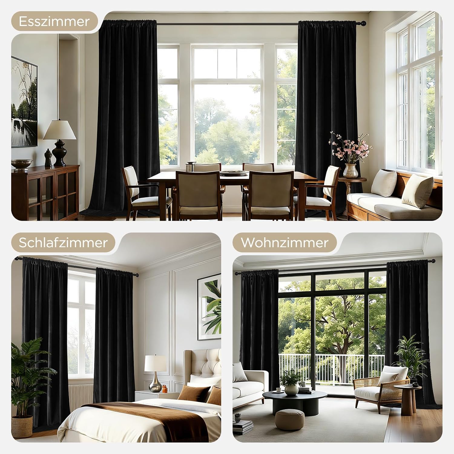 Detalle de Joydeco Verdunkelungsvorhang Schwarz 240 x 140