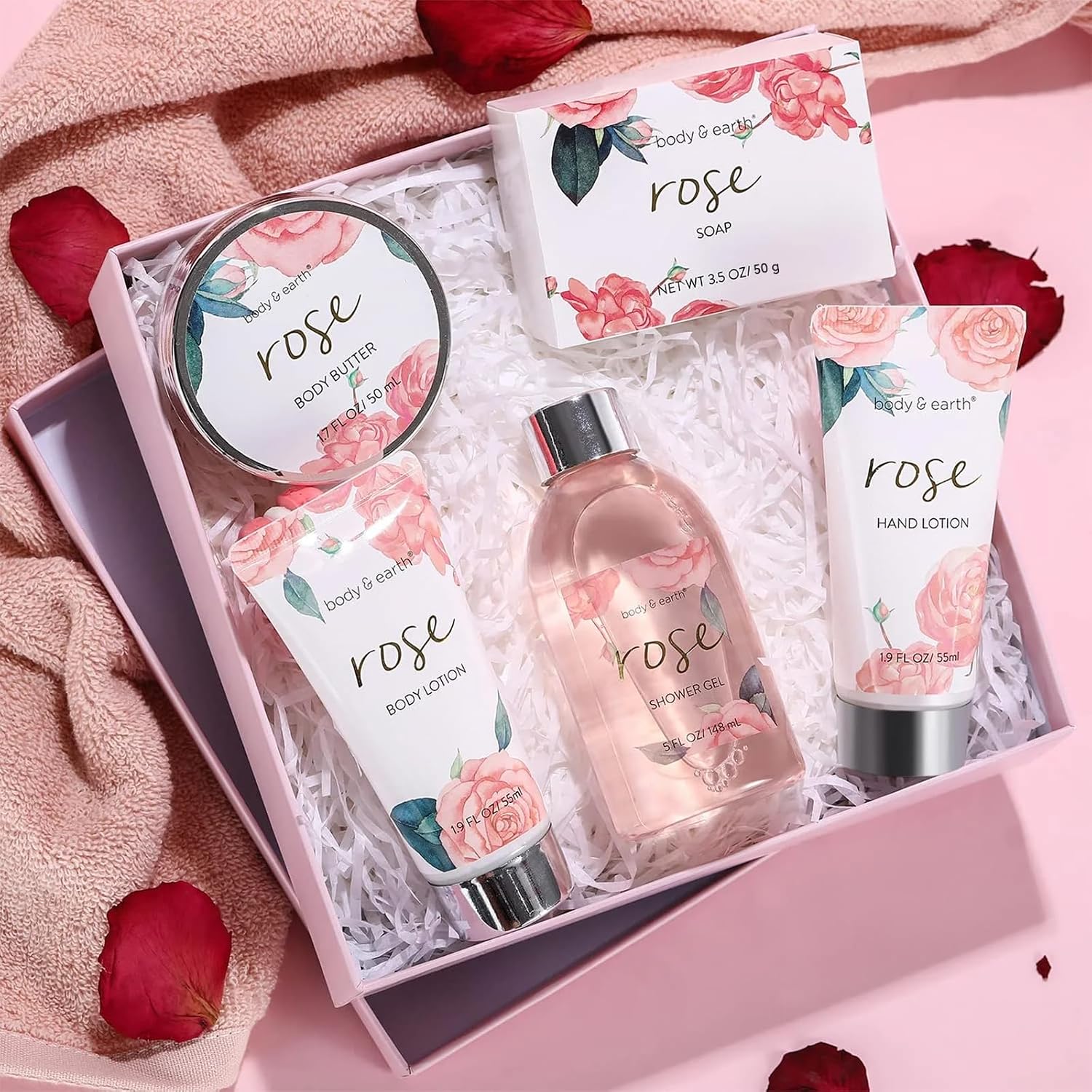 Thumbnail 6 de BODY & EARTH Geschenbox für Frauen – 5-tlg. Rose Set (Duschgel, Körperbutter, Handcreme, Bodylotion, Seife)