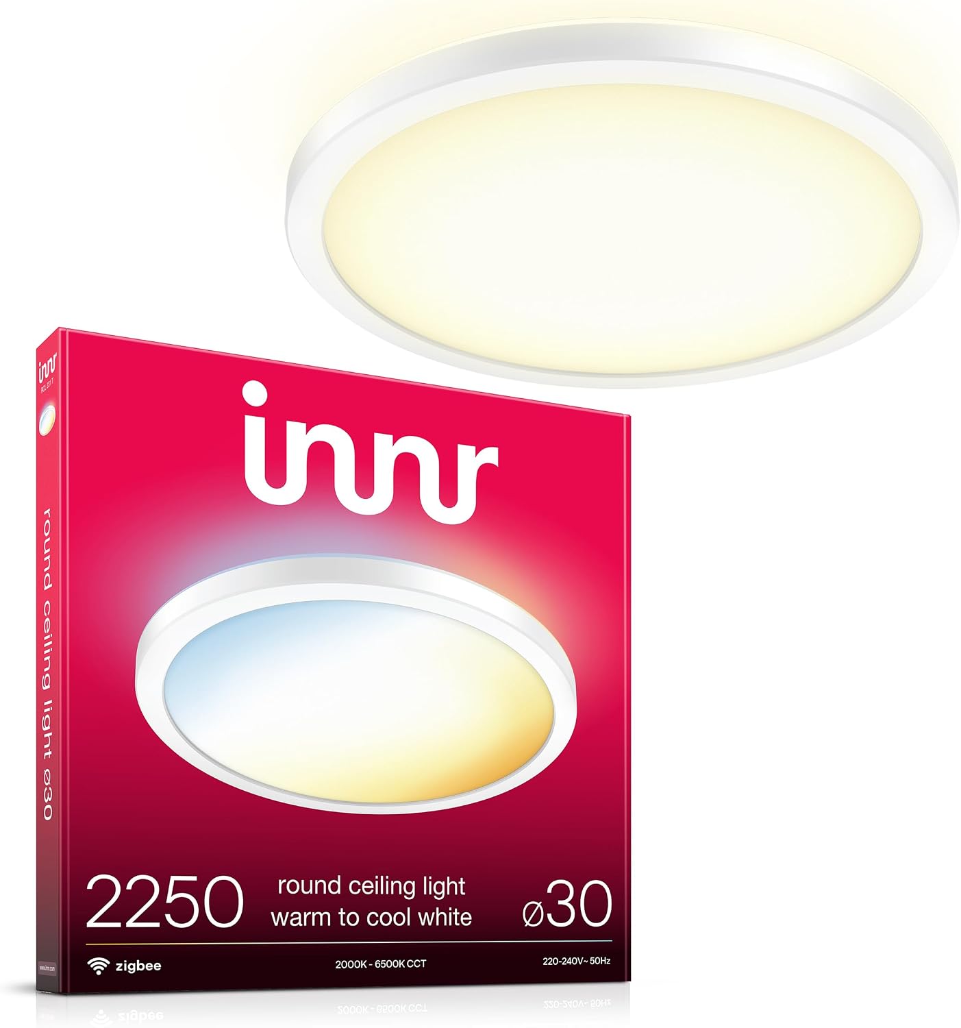 Detalle de innr Smart LED Deckenlampe 30 cm – Zigbee, dimmbar, 2250 Lumen, warm bis kaltweiß