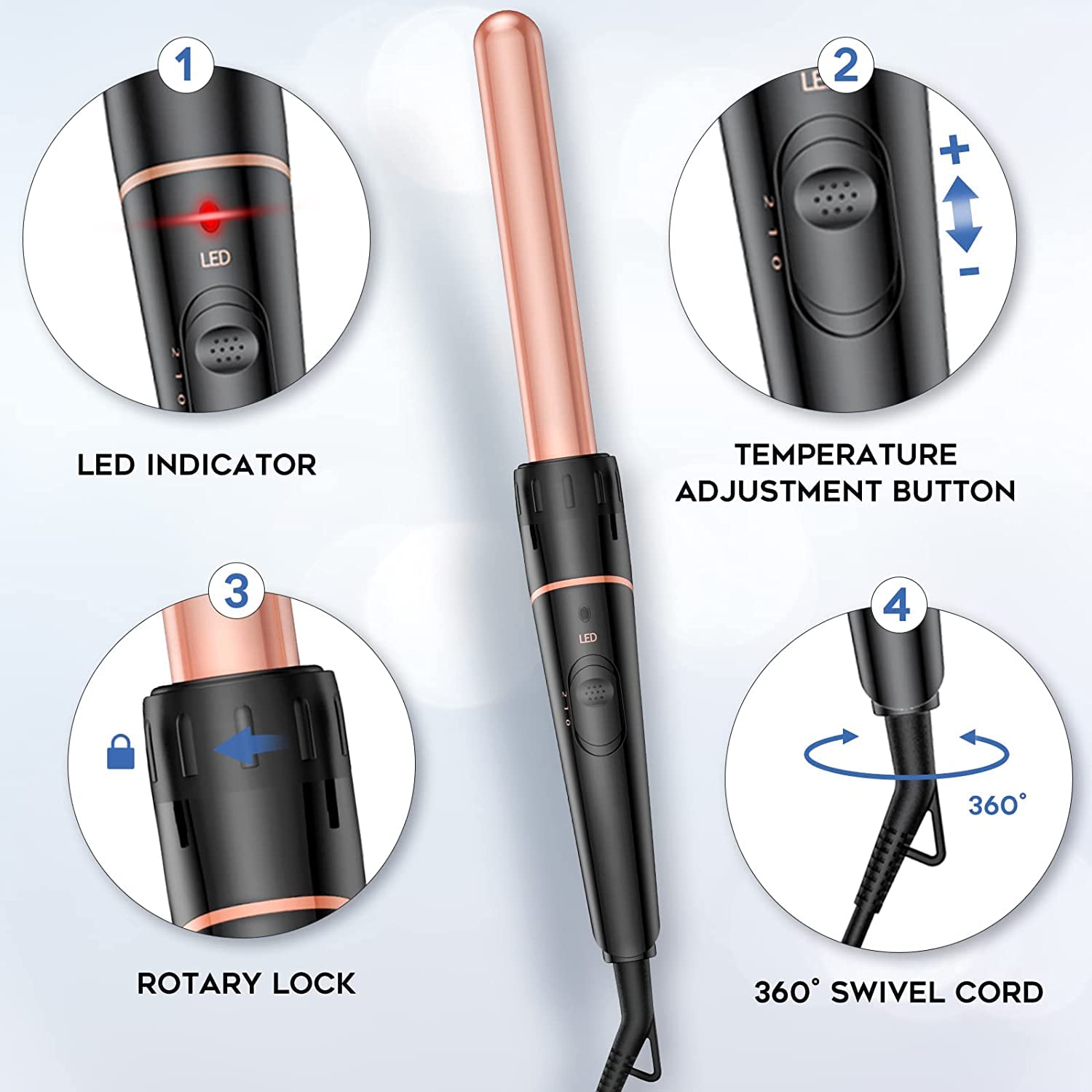 Detalle de BESTOPE PRO Long Barrel 6-in-1 Curling Wand Set with Ceramic Barrel (Dual Voltage)