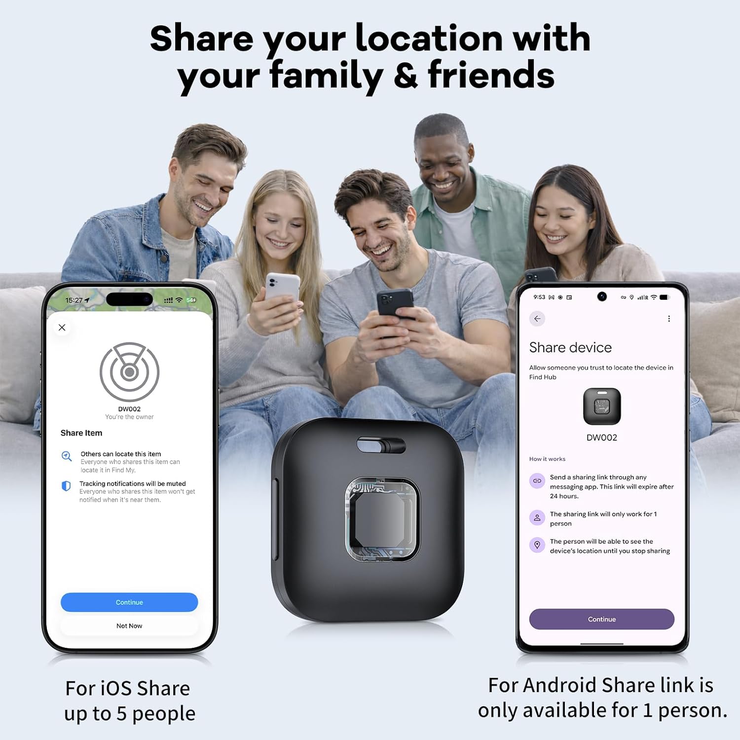 Thumbnail 5 de Tracker Tags DW002 certifié Apple et Google, lot de 4 noir (Bluetooth Smart Tag pour Apple Localiser & Google Find Hub)