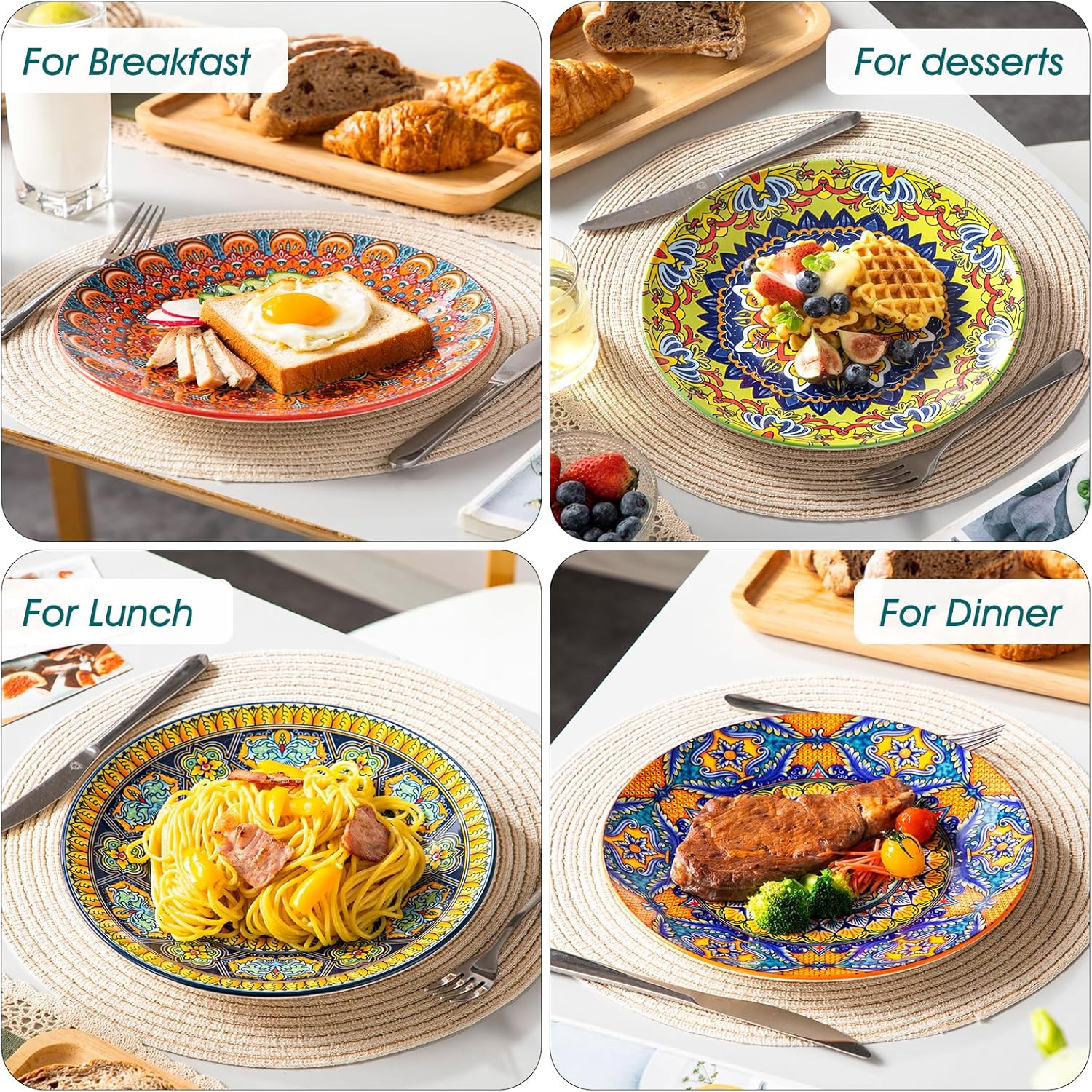 Thumbnail 5 de Vancasso Colorful Dinner Plates Set of 6, 10.5 Inch – Bohemian Ceramic Dinnerware, Series KRVI