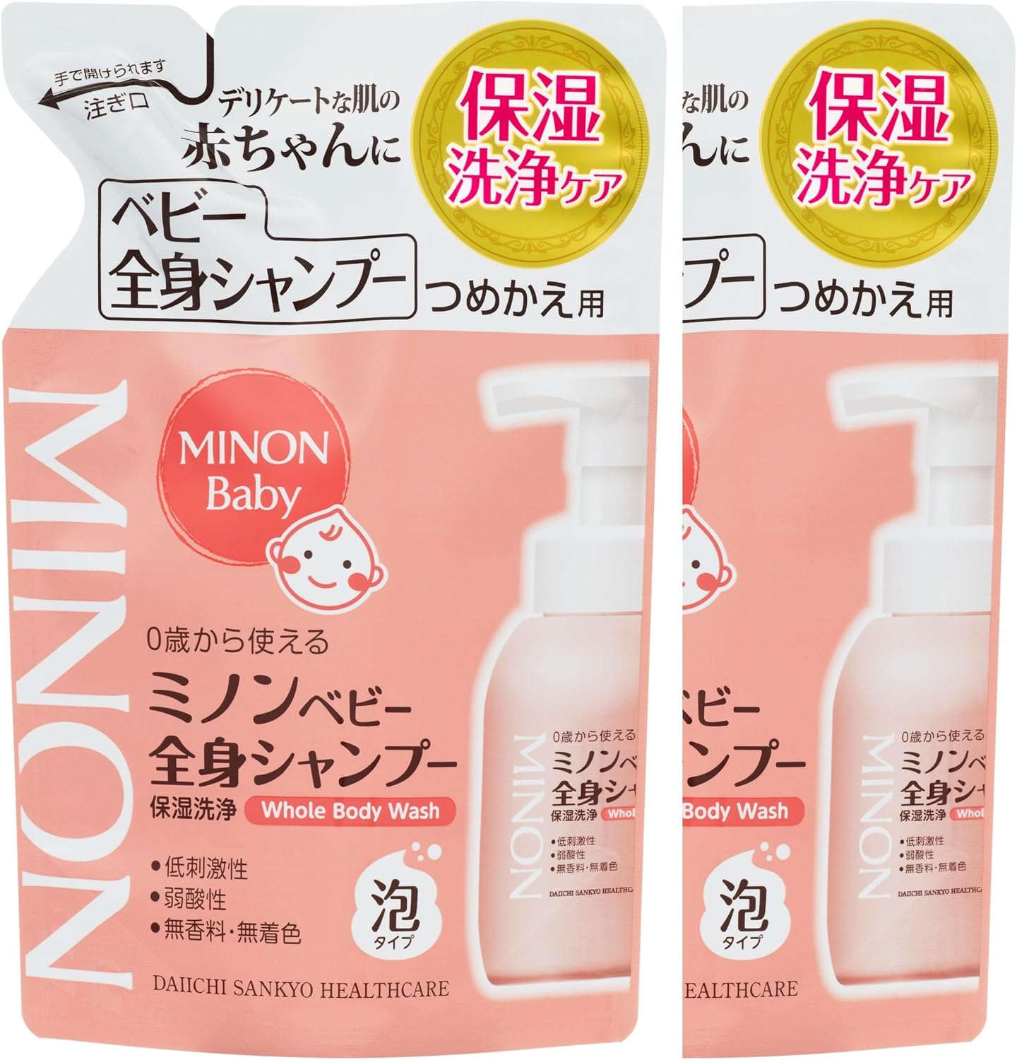 Detalle de ミノン ベビー全身シャンプー 詰め替え用 300mL×2個セット 泡タイプ・無香料