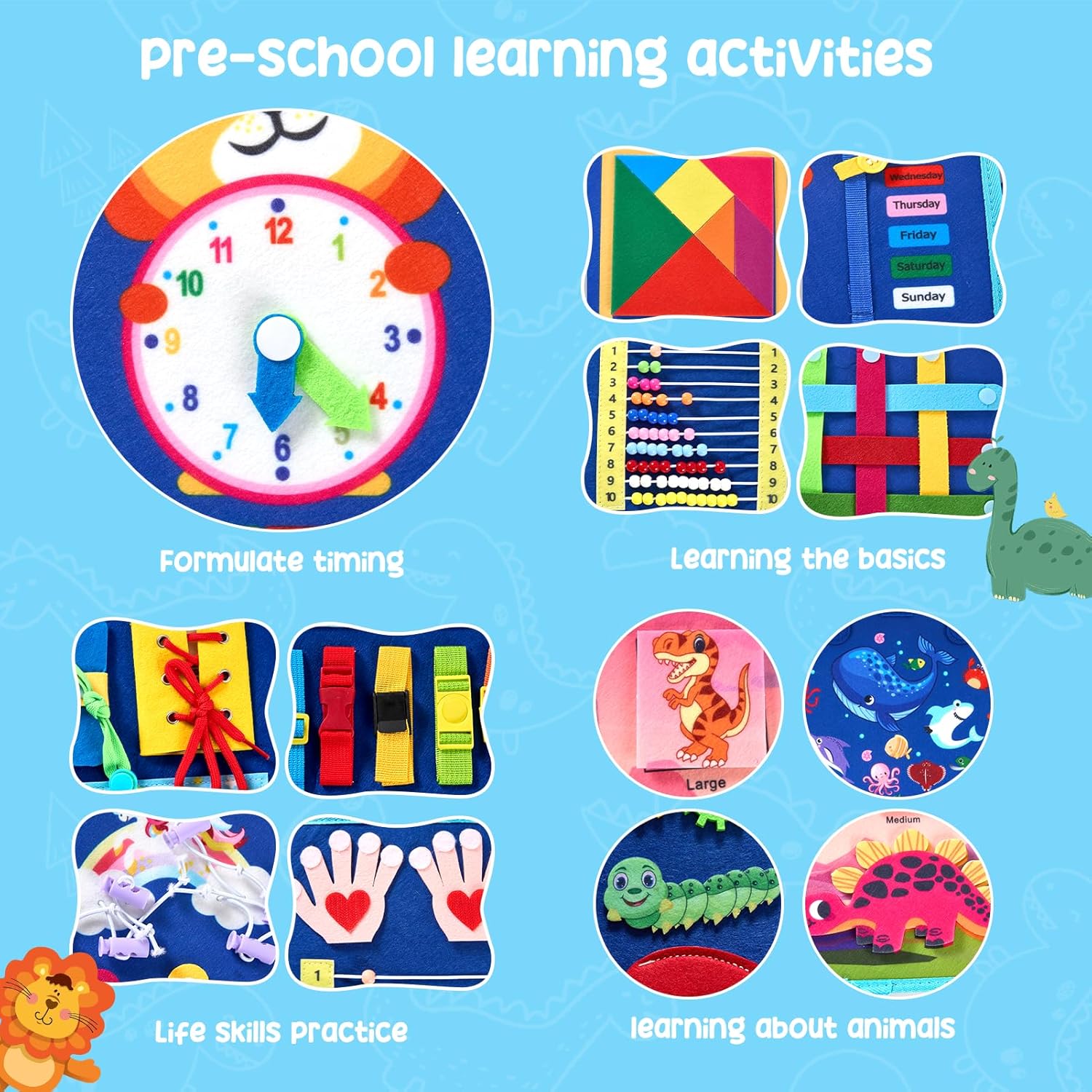 Thumbnail 3 de Warmiehomy Montessori busy board (felt activity board) with 8 play pages – blue big whale travel toy