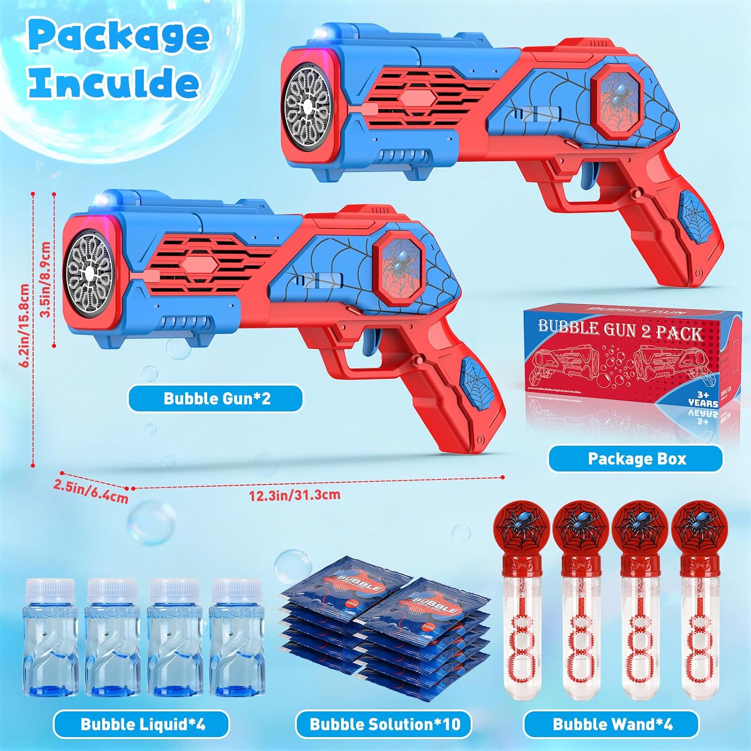 Detalle 2 de HtZestToysiop US-HTFD-010 Spider Bubble Gun Set, 2 Guns with LED Lights
