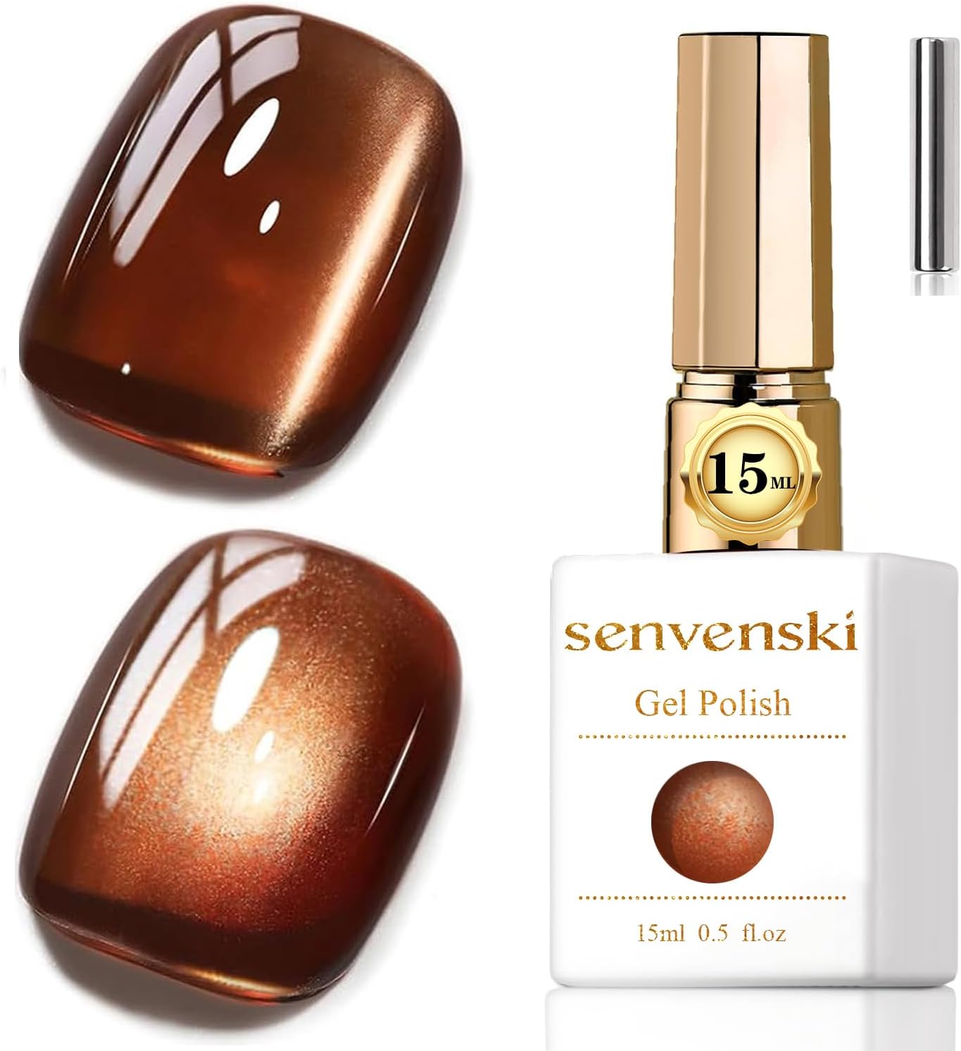 Detalle de Senvenski Gelatina Vetro Cat Eye semipermanente con magnete, marrone scuro 15 ml