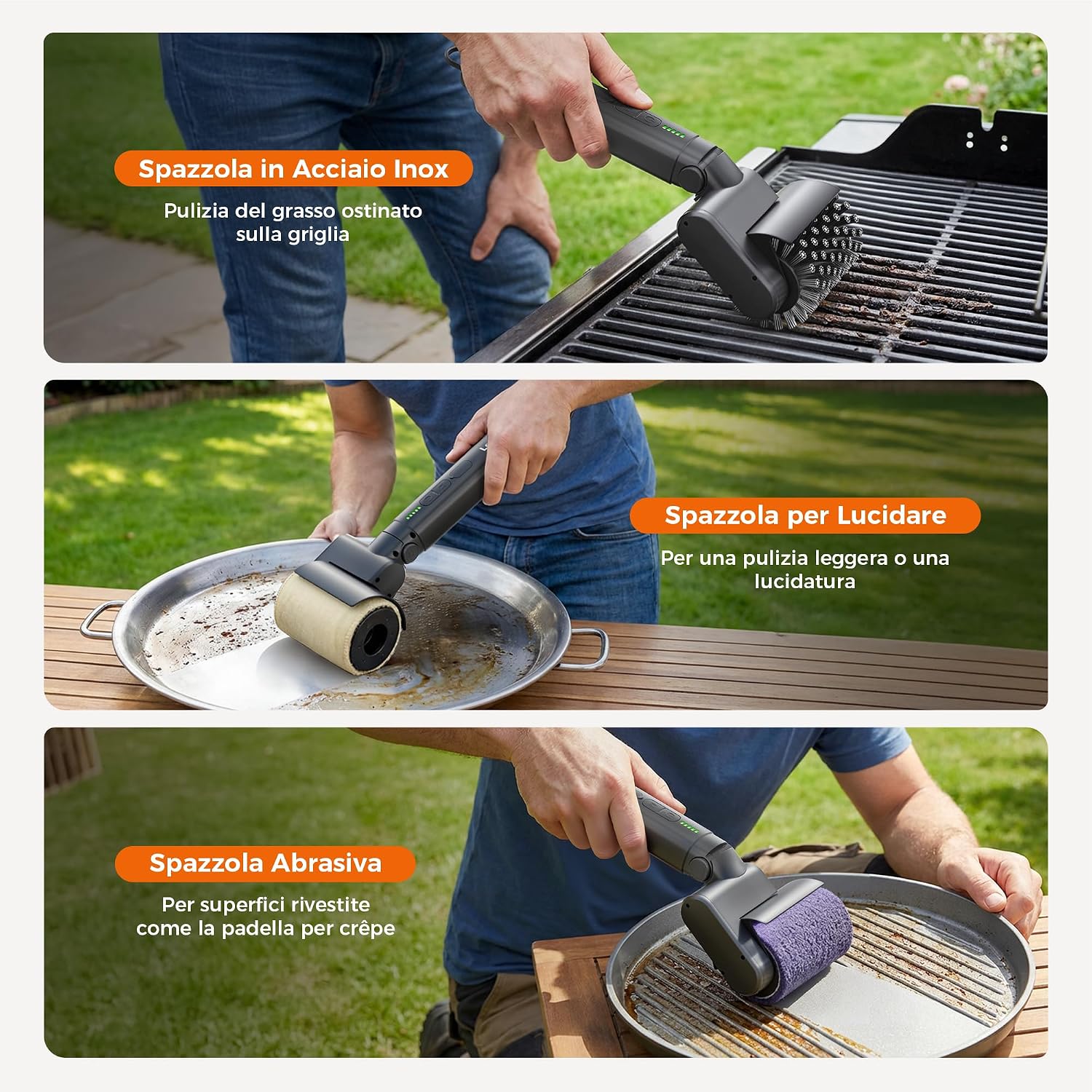 Detalle de Leebein Spazzola Elettrica per Barbecue 2026: pulizia 3 velocità, 3 testine e angolo regolabile