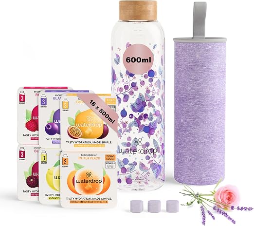 Detalle de waterdrop® Día de la Madre: Botella de Vidrio 600ml + 18 Cubos 💧