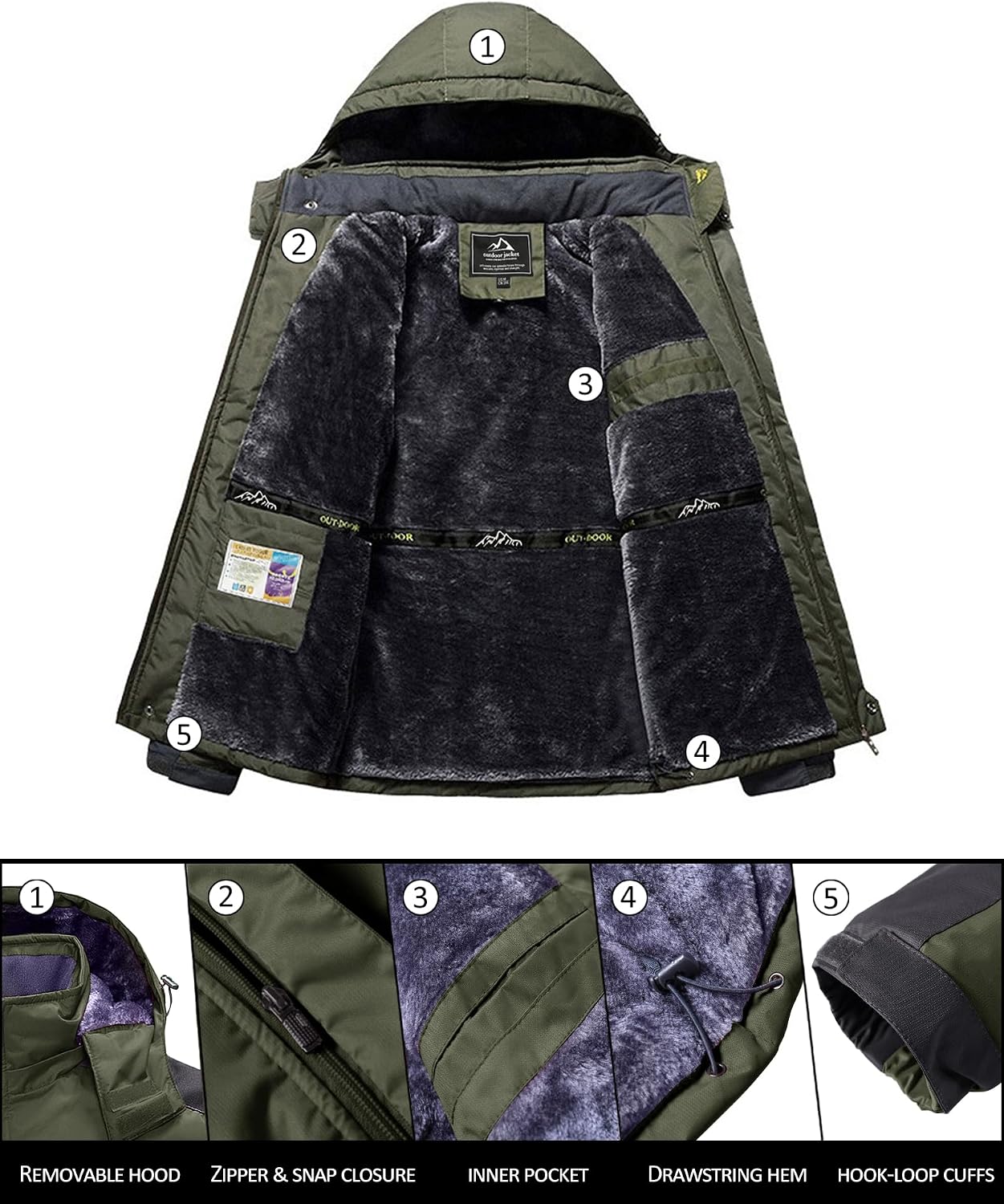 Detalle de KEFITEVD Chaqueta Invierno Hombre Impermeable