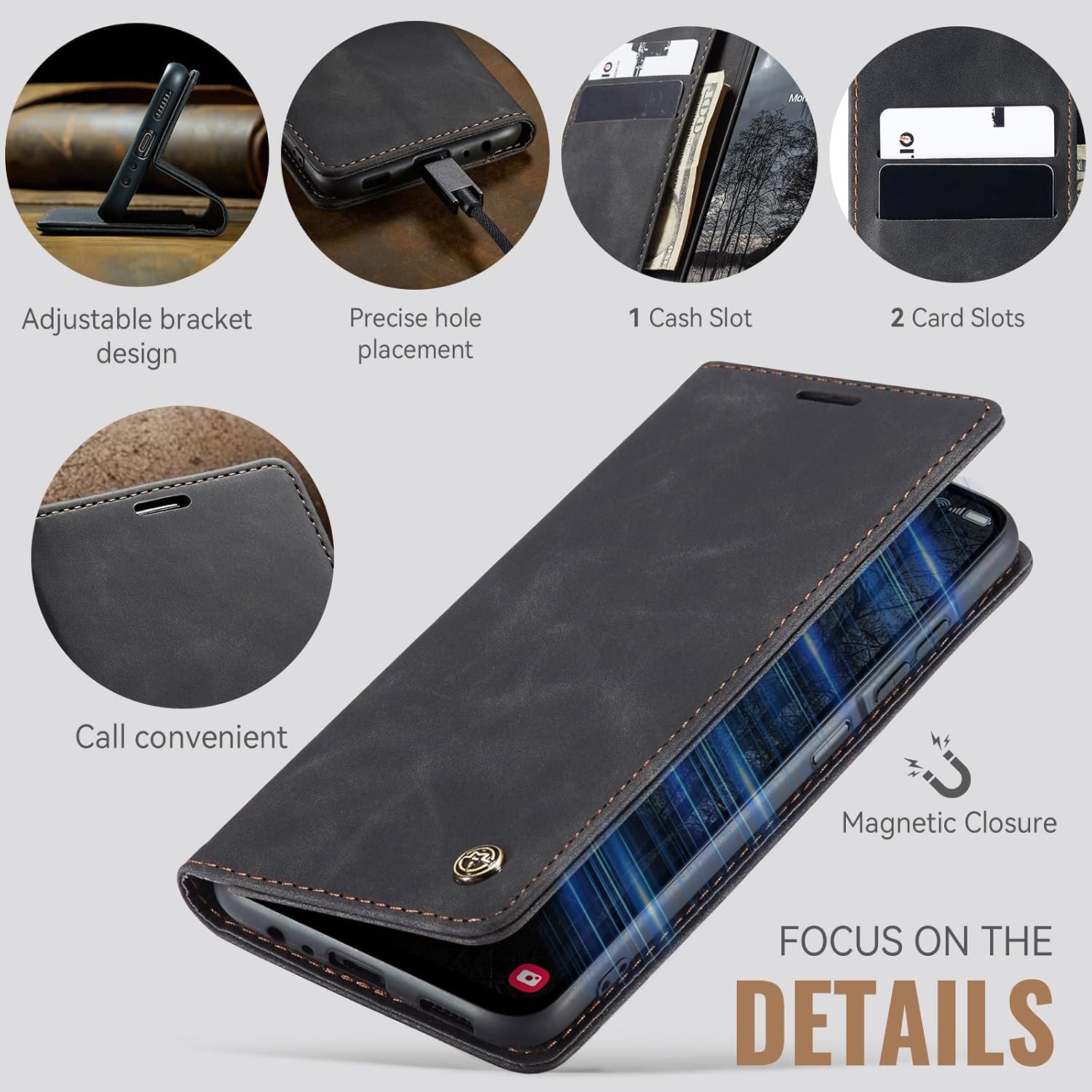 Thumbnail 5 de Monweicz Handyhülle für Samsung Galaxy A07 – klappbares Flip Case mit Kartenfach, Magnetverschluss & Standfunktion (Schwarz)