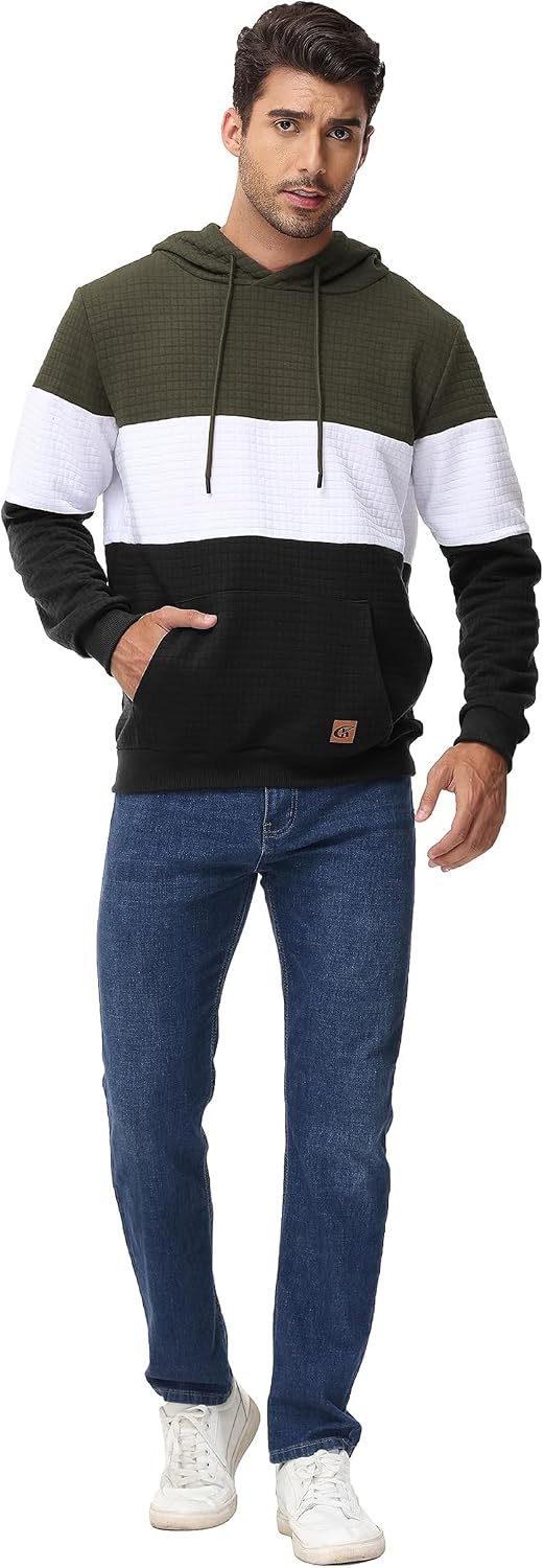 Thumbnail 1 de YuKaiChen Herren Patchwork-Hoodie Langarm Jacquard mit Taschen – Farbblock Pullover