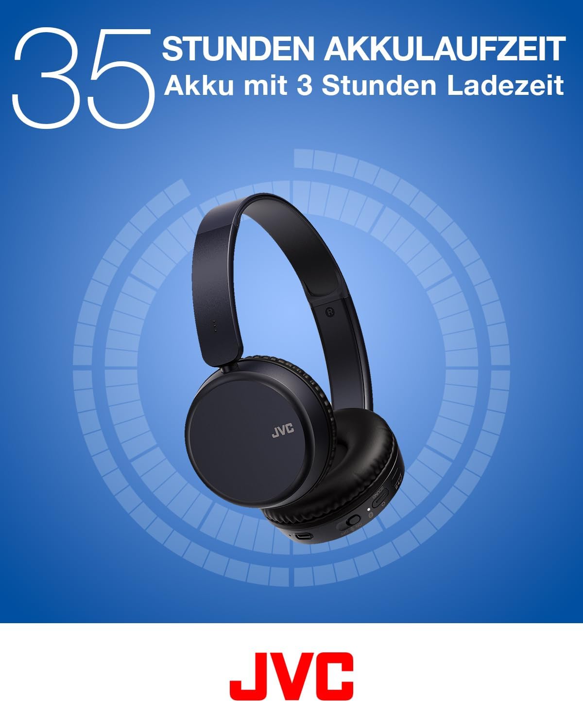 Detalle de JVC HA-Z37W-A Bluetooth On-Ear-Kopfhörer – Tiefbass, 35 Stunden Laufzeit, faltbares Design