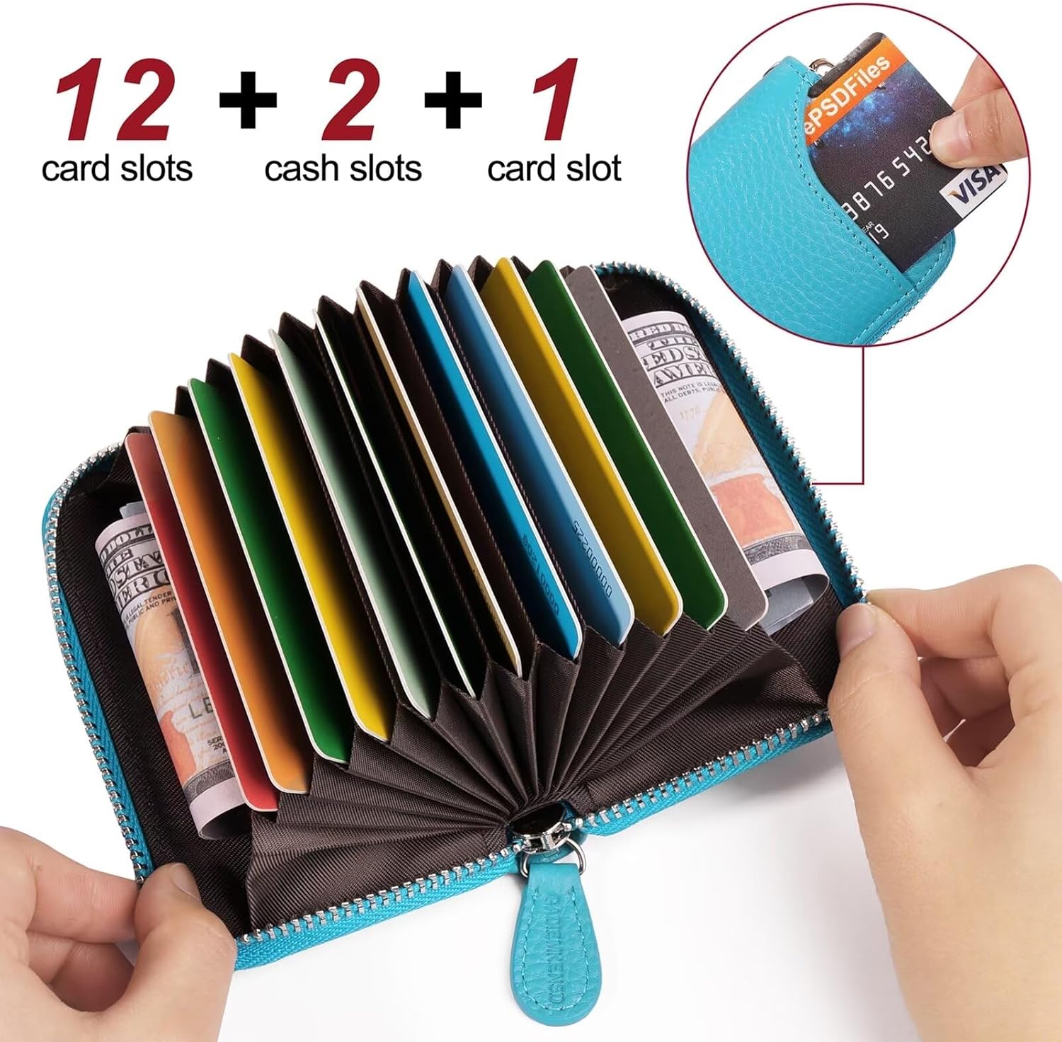 Thumbnail 1 de GADIEMKENSD RFID Blocking Credit Card Holder with Zipper – Sky Blue Genuine Leather Wallet