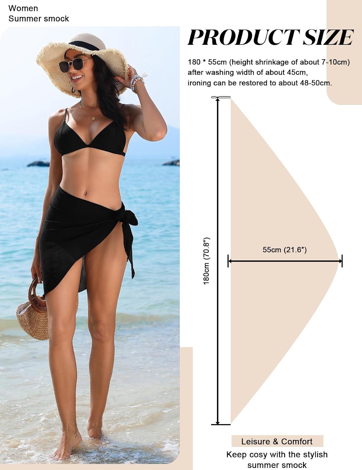 Detalle de Tuopuda Pareo Donna Mare Elegante – Copricostume corto per spiaggia e vacanze