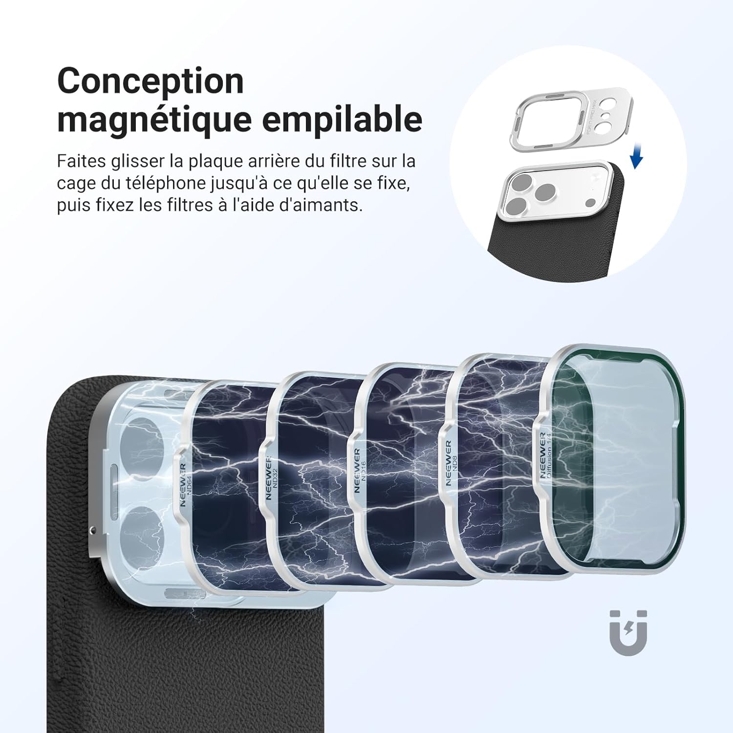 Thumbnail 4 de NEEWER Kit de filtres ND pour coque de téléphone PA134 (compatible iPhone 17 Pro Max) : ND8/16/32/64 + diffuseur 1/4