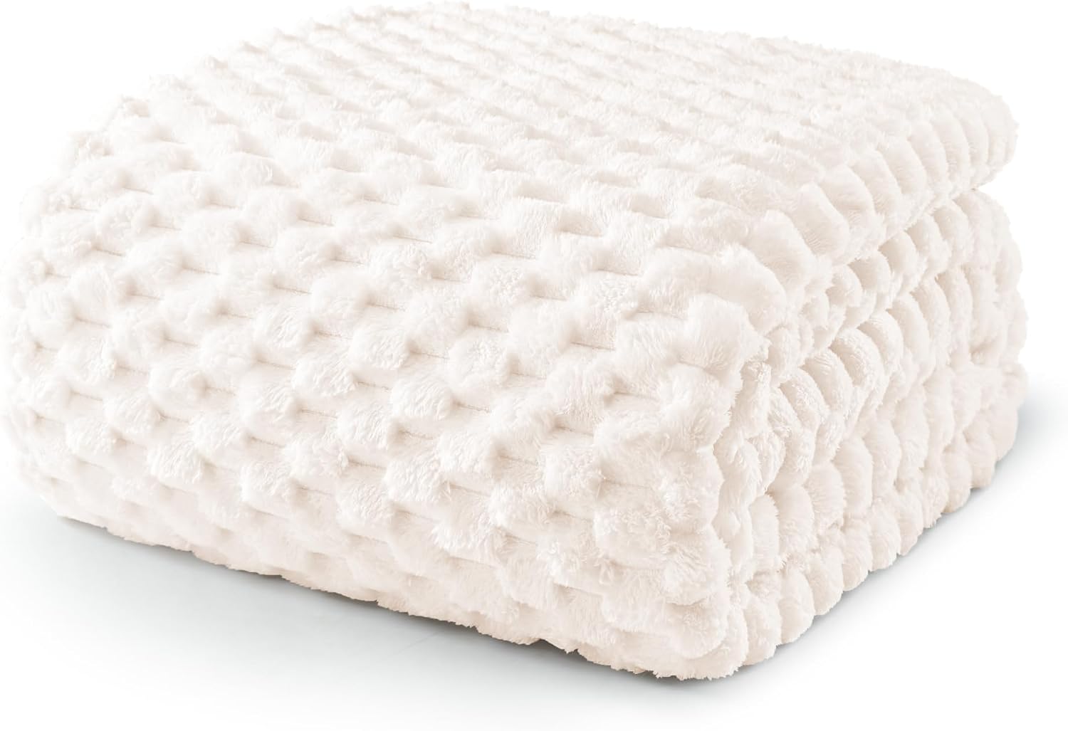 Detalle de Exclusivo Mezcla queen-size fleece blanket (230x230 cm) – fuzzy ivory sofa throw with 3D cloud jacquard
