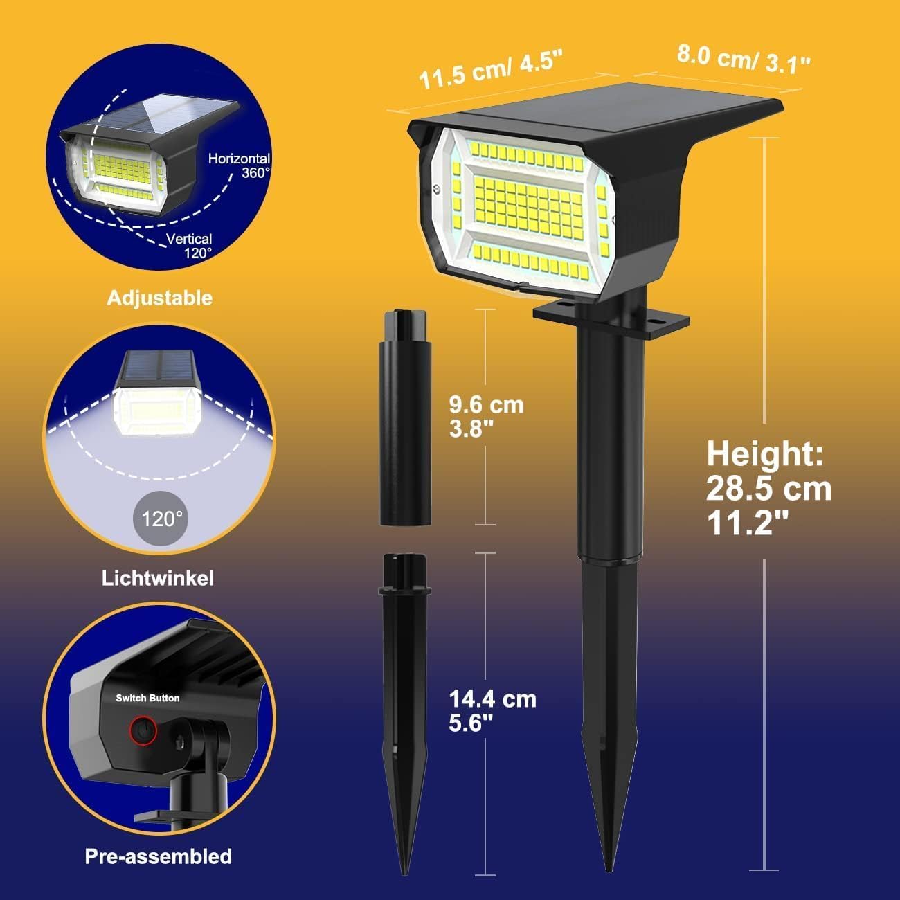 Thumbnail 6 de LOTMOS Solarstrahler für außen (4 Stück, 72 LEDs) mit 3000K Warmweiß, IP65