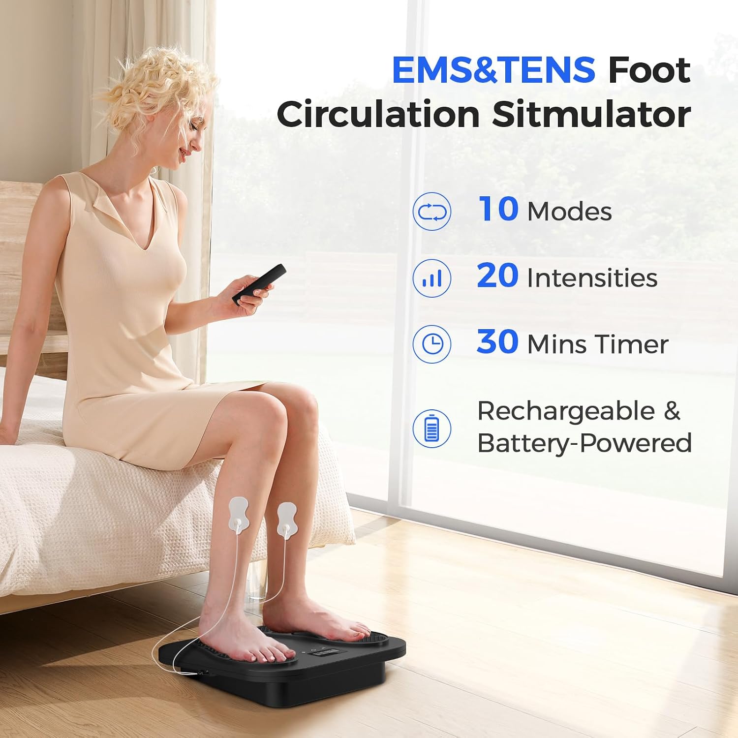 Thumbnail 1 de Medic Circulation Booster for Feet and Legs — Electric EMS Foot Massager with 10 Modes & 20 Intensities (Black)