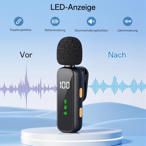 Thumbnail 1 de Koilboane MiniMikrofon für Handy mit Batterie-Display Lavalier Wireless Mikrofon – USB-/Lightning-Adapter inklusive
