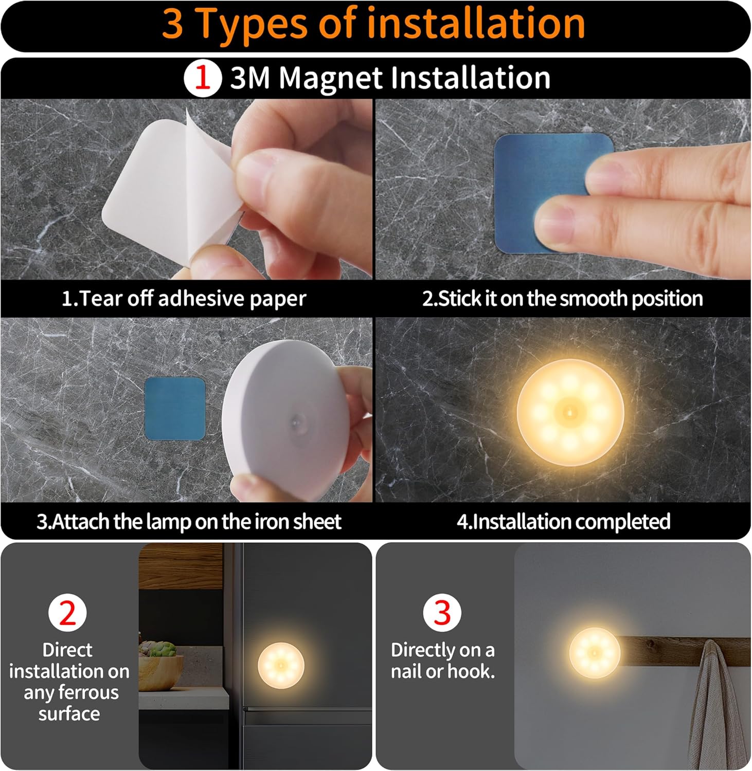 Thumbnail 6 de daphomeu lot de 6 lampes veilleuse à détecteur de mouvement intérieur USB (couloir, cuisine, escaliers, chambre)