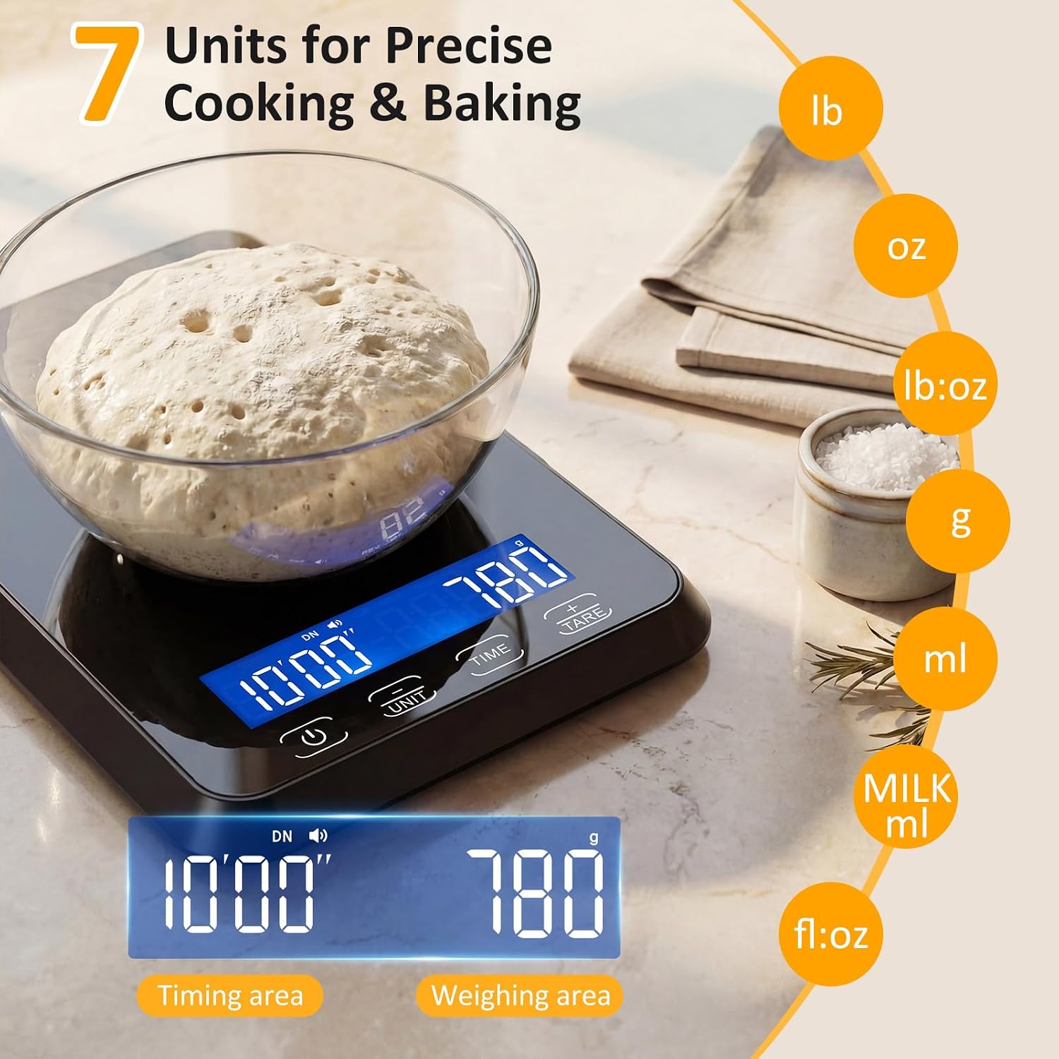 Detalle de Letron K300H Digital Kitchen Scale, 33 lb, Glass Platform, USB-C Charging