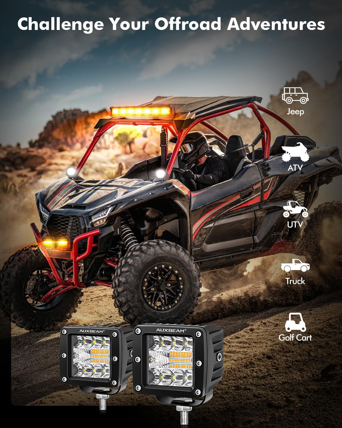 Thumbnail 5 de Auxbeam 6 Modes Amber White LED Cubes 3Inch
