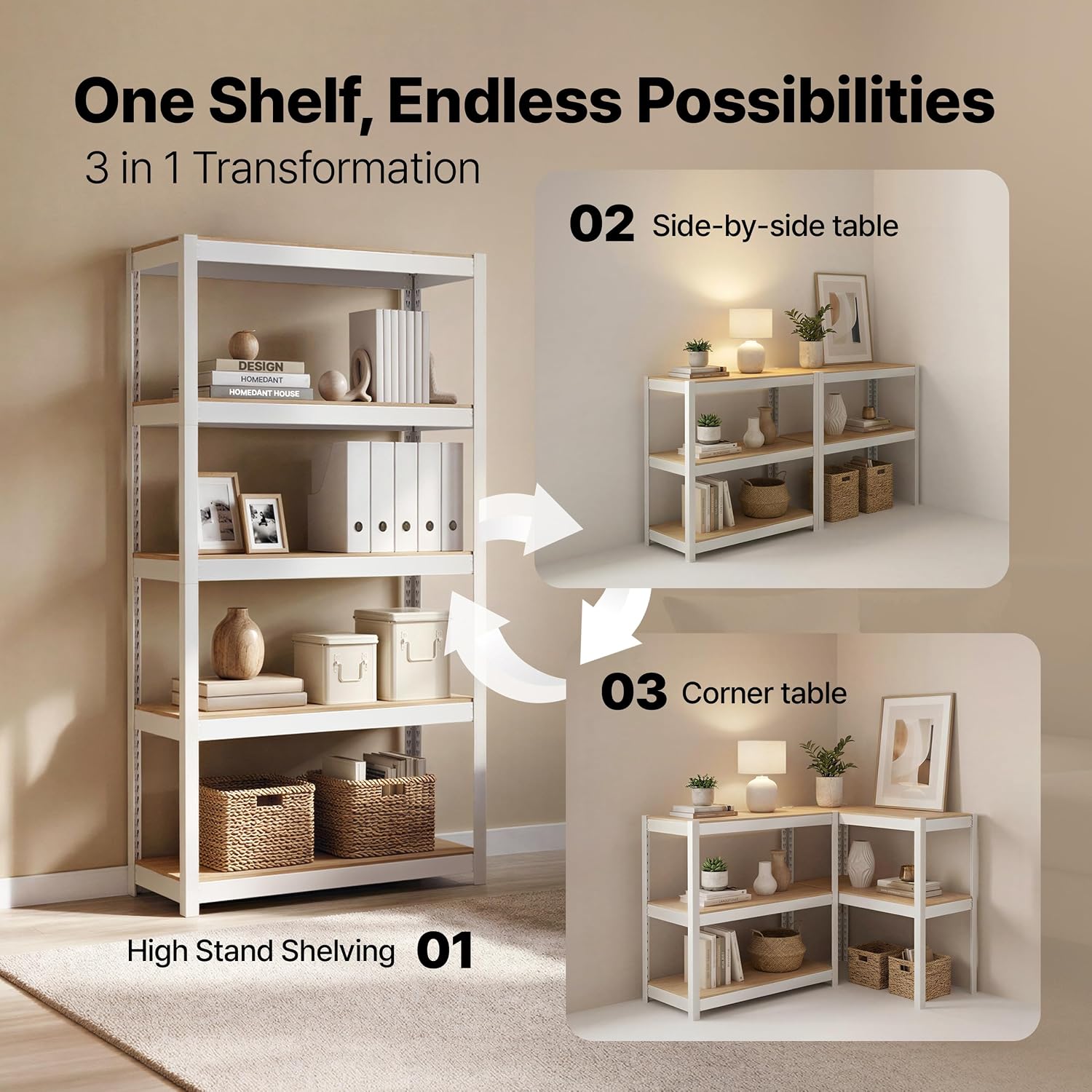 Thumbnail 6 de HOMEDANT House 5-Tier 24.1" W Laminated Metal Shelving Unit (Adjustable) — Boltless Utility Rack