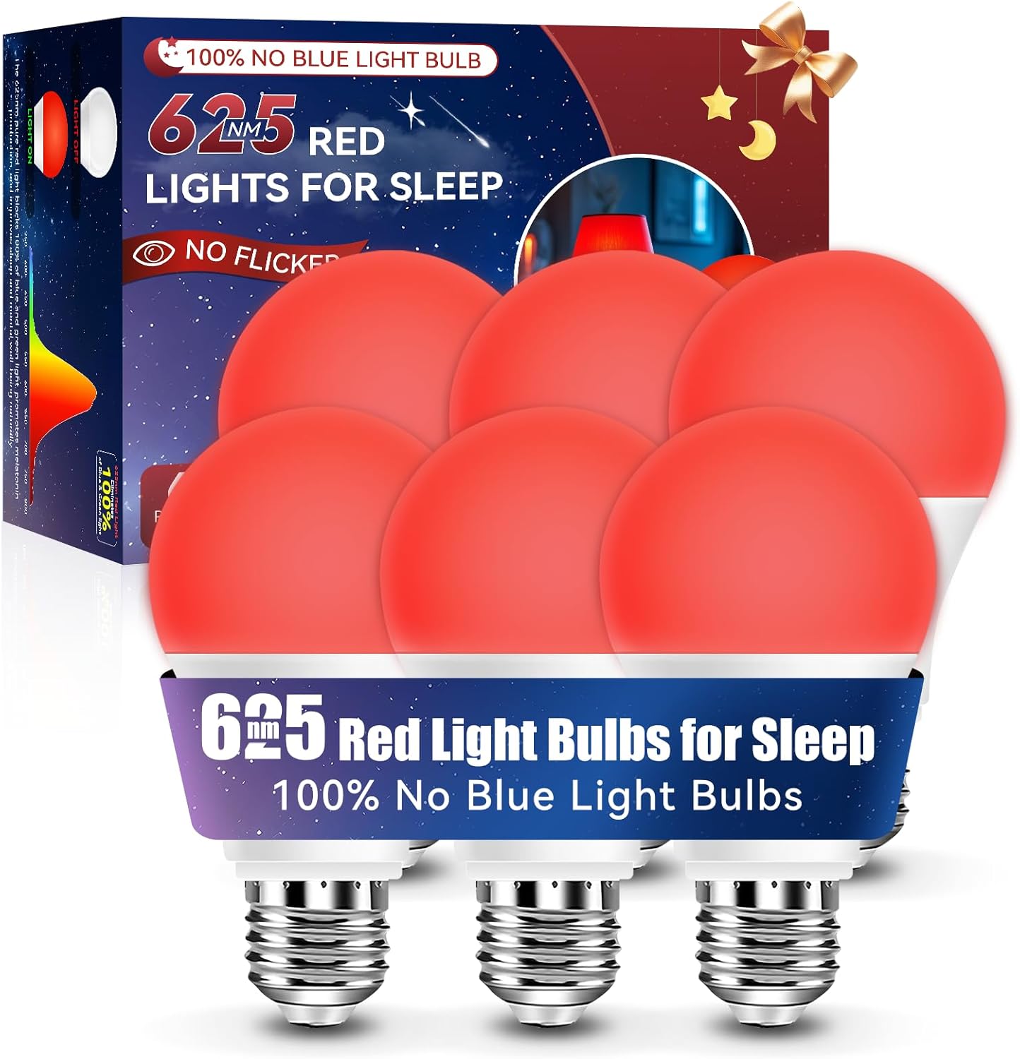 Detalle de Neporal Red Light Bulbs for Sleep 9W (6-Pack) – 625nm Red Night Light for Melatonin Support