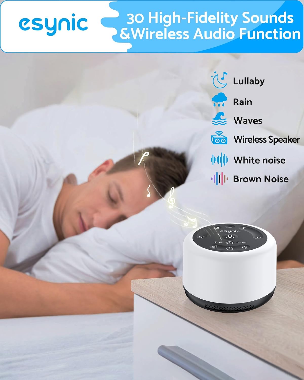 Thumbnail 6 de eSynic ESYESY193a White Noise Machine with 30 Sounds and 7-Colour Night Light