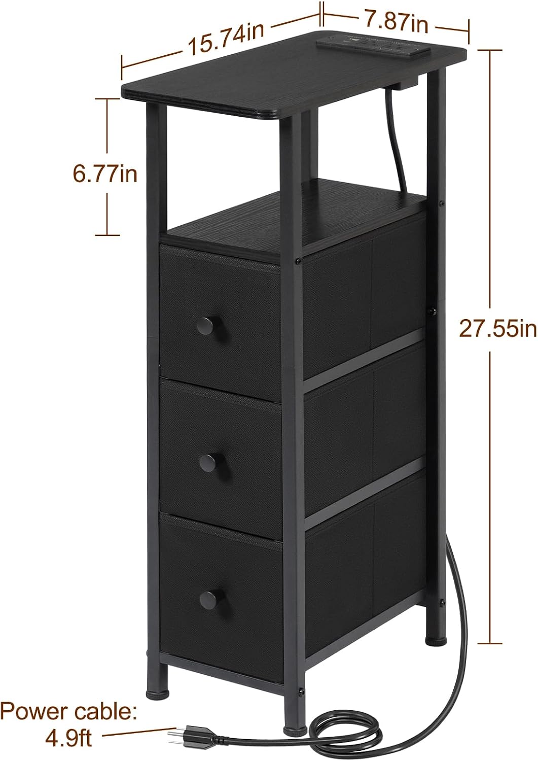 Detalle de LOAKEKEL Narrow End Table with 3 Fabric Drawers