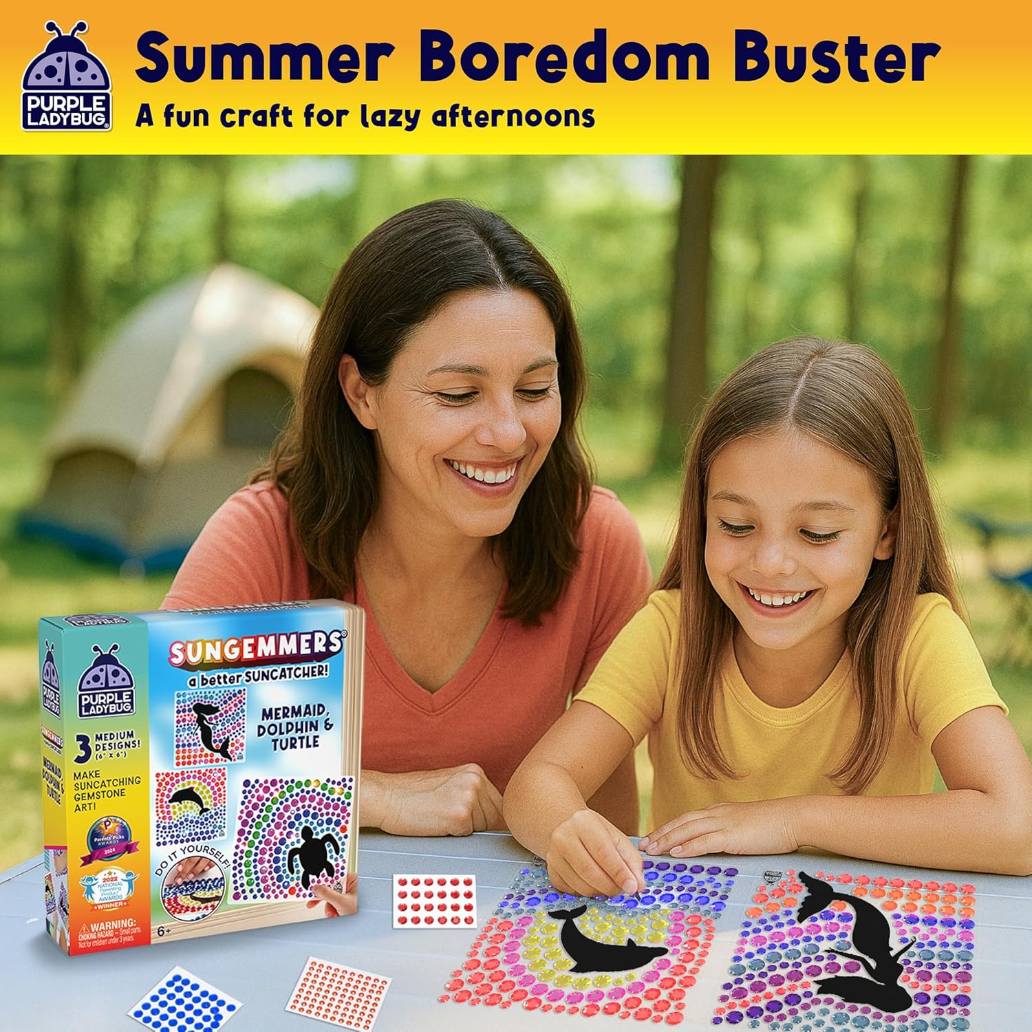 Thumbnail 1 de Purple Ladybug SunGemmers Suncatcher Craft Sets for Girls (Dolphin, Mermaid & Turtle)