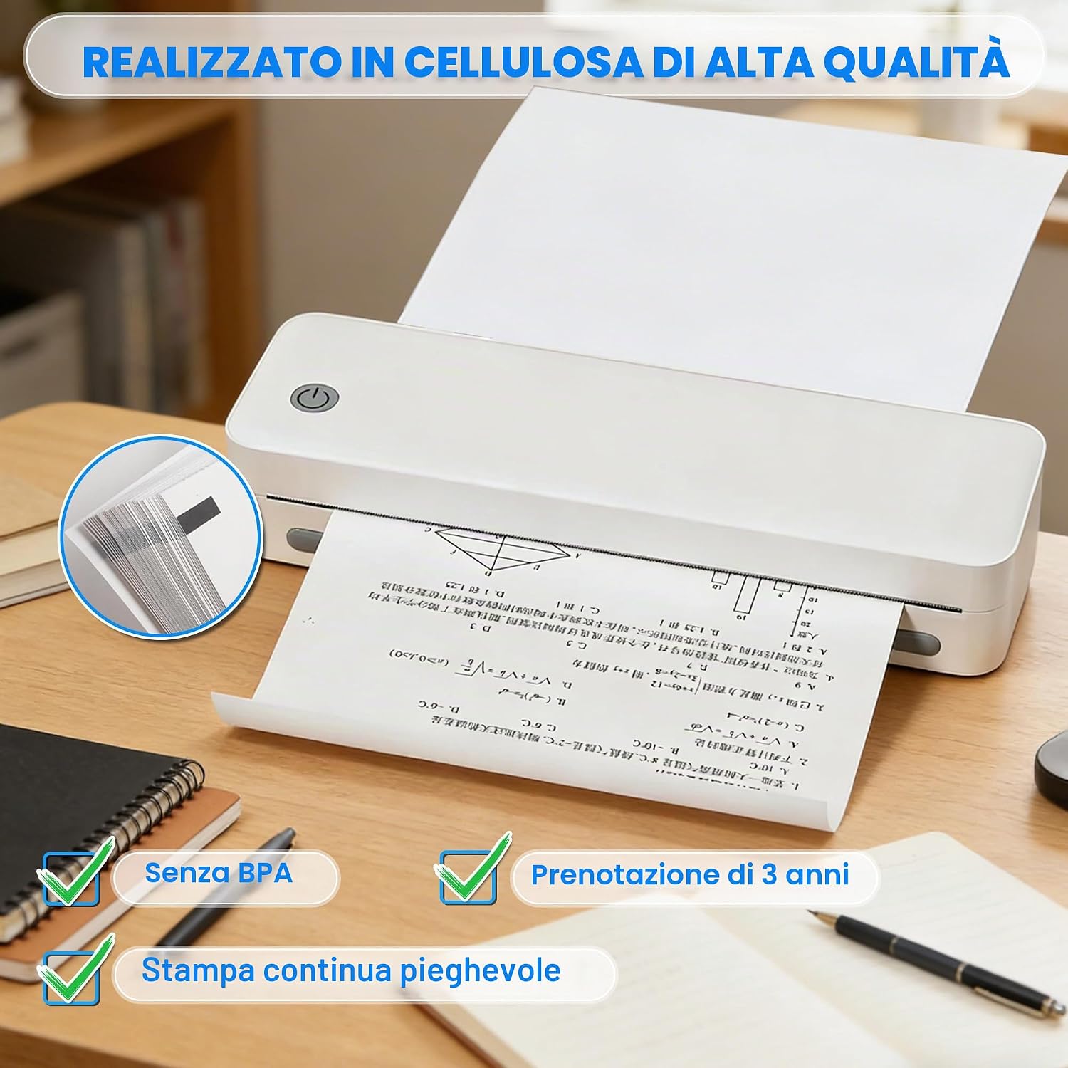 Detalle de (100 fogli) Carta termica A4 per stampante, pieghevole, compatibile con la maggior parte delle stampanti termiche, senza BPA