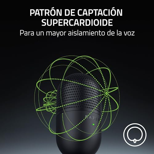Detalle de Razer Seiren V3 Mini: micrófono USB ultracompacto con captación supercardioide y Tap-to-Mute