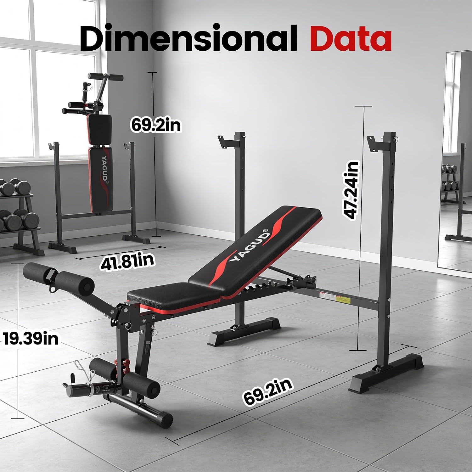 Detalle de Yagud 1 Adjustable Weight Bench Set with Leg Developer and Barbell Rack