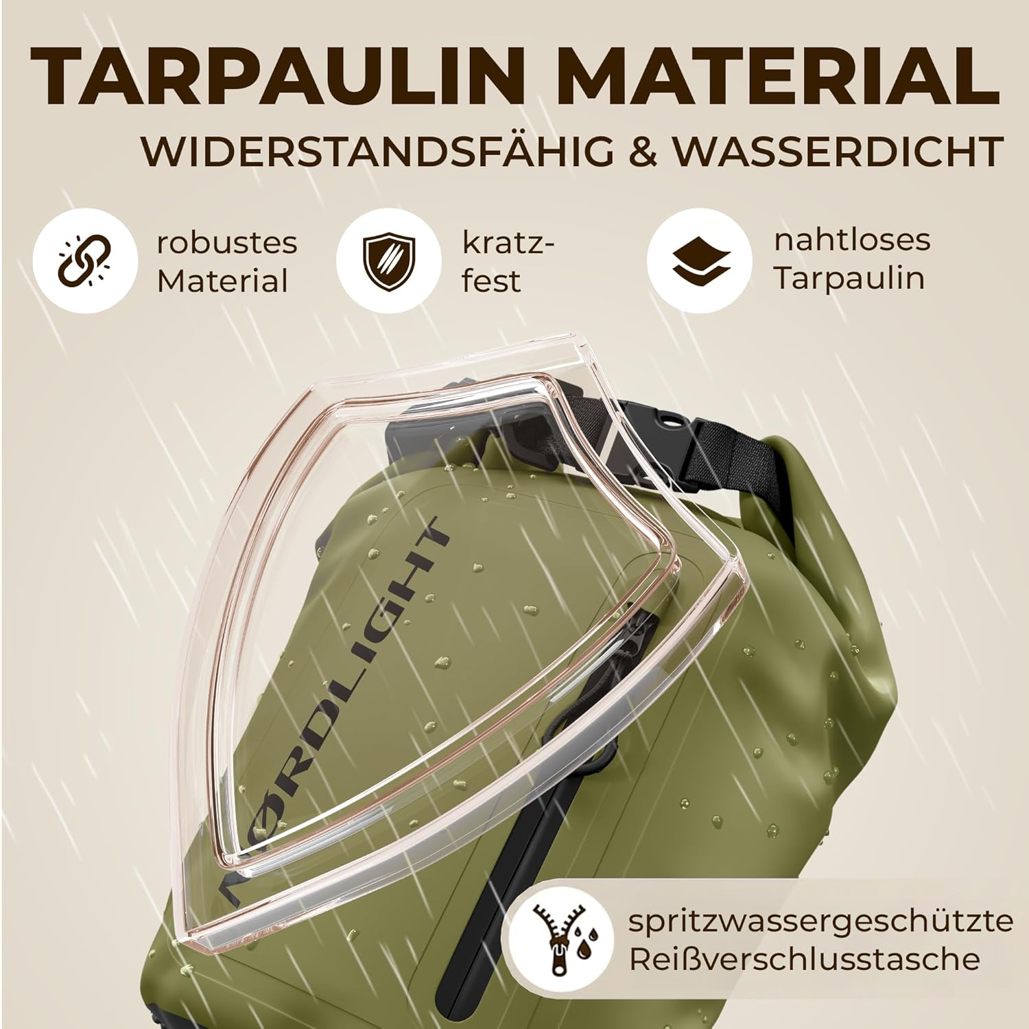 Thumbnail 4 de Nordlight Dry Bag 30 Liter wasserdichte Tasche mit Handyhülle (Roll-Top, Schultergurt) – Olivgrün