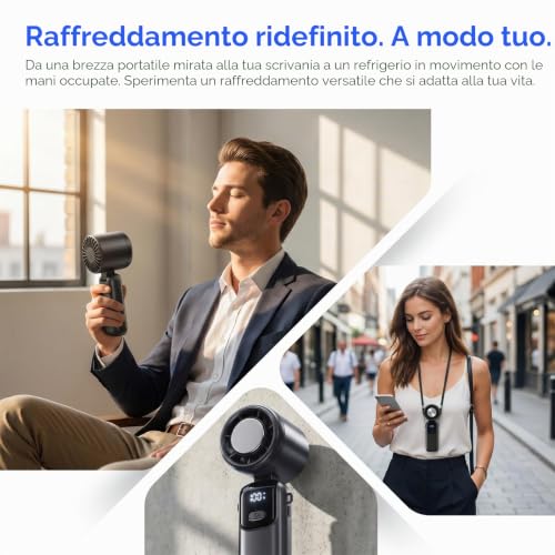 Detalle de Mepham Mini ventilatore ricaricabile USB-C: 100 velocità, 2400mAh, silenzioso e portatile