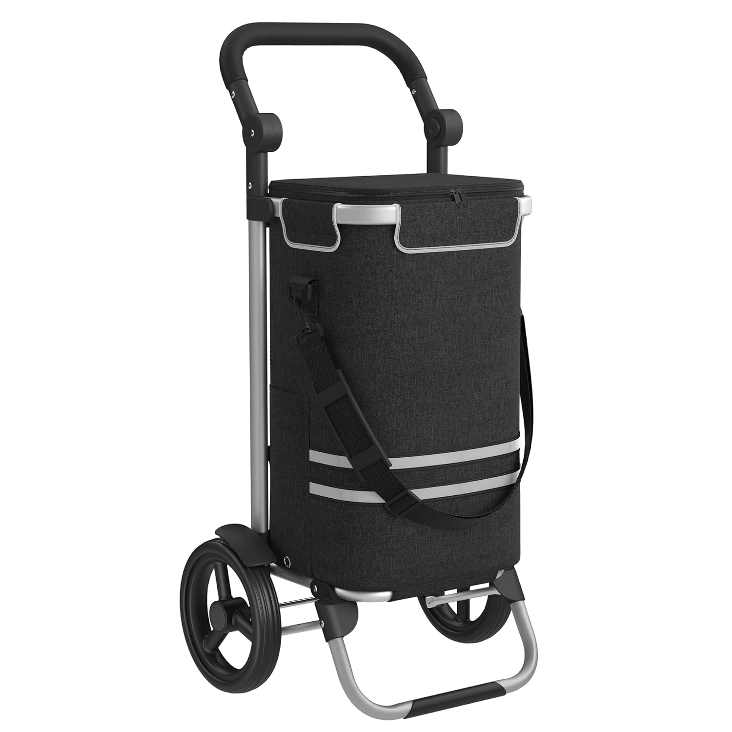 Detalle de SONGMICS Einkaufstrolley KST03BK – Großer 35-Liter Trolley mit Kühlfach, abnehmbarer Tasche, klappbar