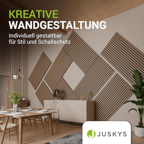Thumbnail 6 de Juskys Akustikpaneele 4er Set 120x60 cm Eiche Natur Dunkel – Wandpaneele mit schallabsorbierendem Stoff