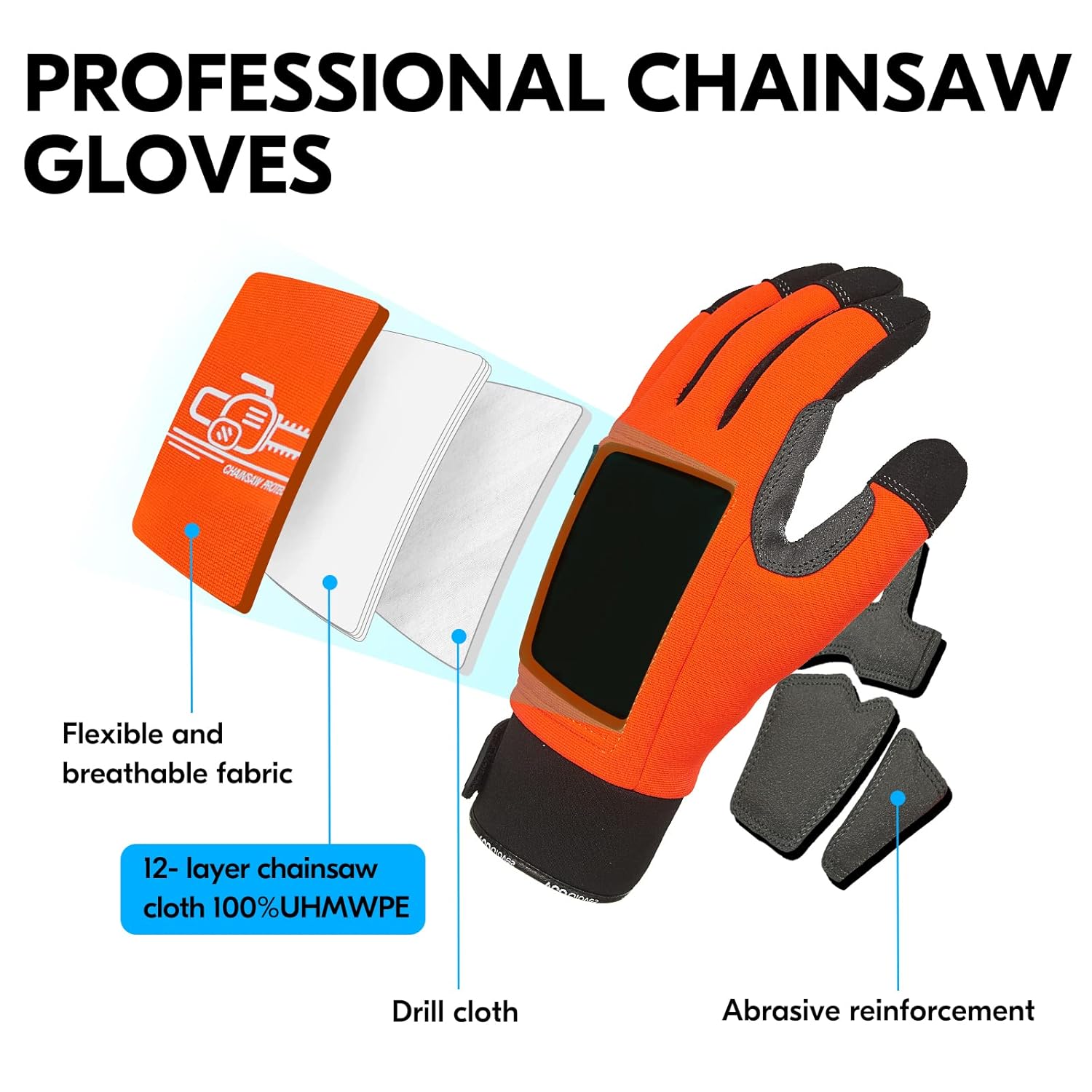 Thumbnail 1 de Vgo... SL9772CSCT: Paire de gants pour tronçonneuse – sécurité et confort en travail du bois