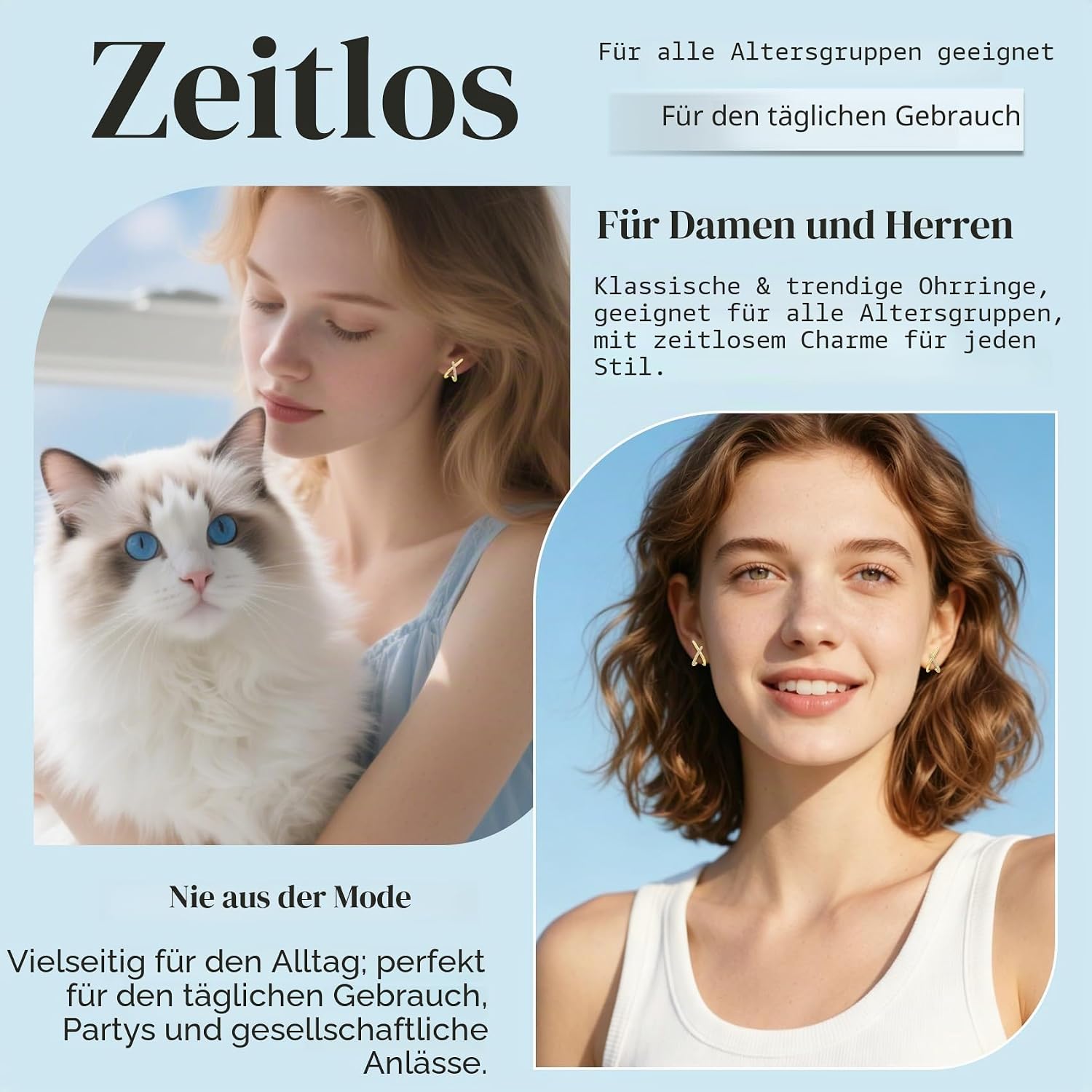 Detalle de Loutade Ohrstecker aus 925 Sterling Silber mit Cubic Zirkonia (X-Form) – hypoallergen & nickelfrei