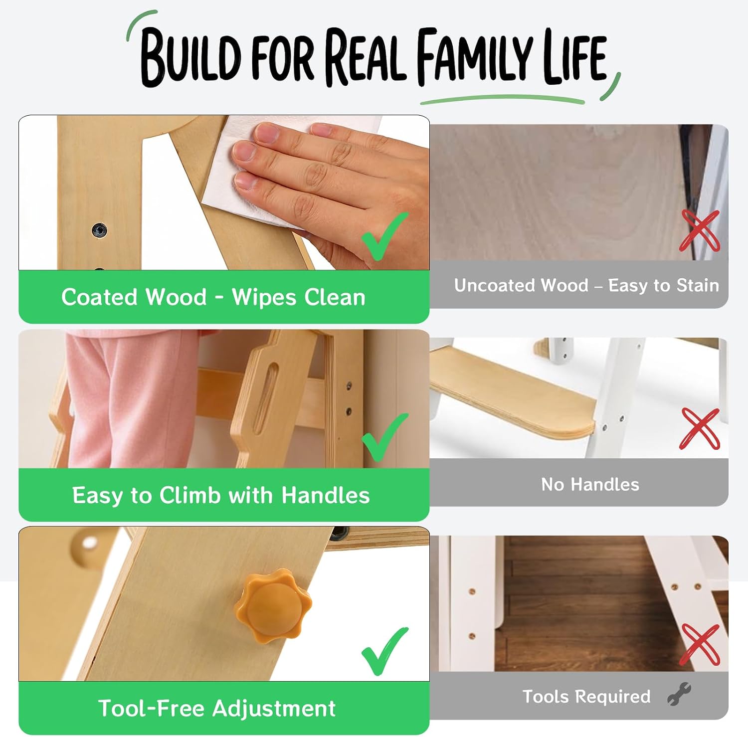 Thumbnail 4 de Bright Panda Montessori Foldable Learning Tower - 3-Level Adjustable Toddler Tower with Anti-Tipping Feet (White)