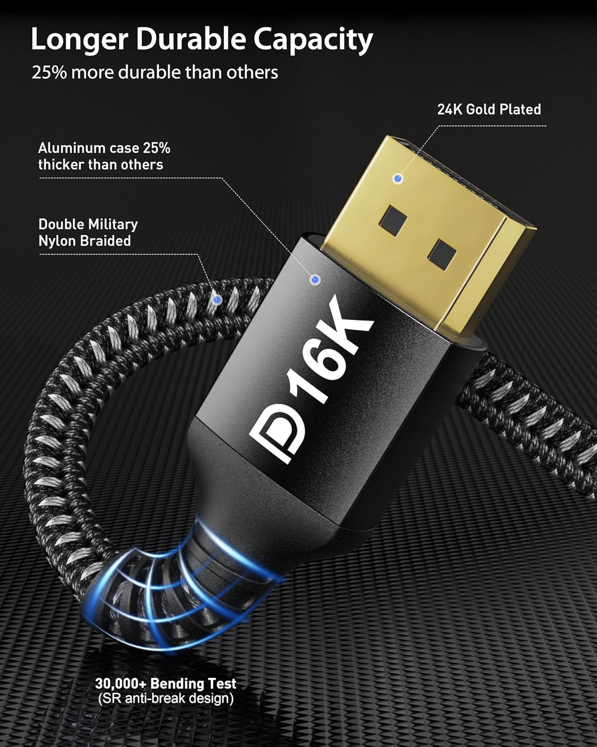 Detalle 2 de Stouchi 2er-Set DisplayPort 2.1 Kabel (DP2.1), 2 m – bis 80 Gbit/s, DSC, HDR, FreeSync/G-Sync