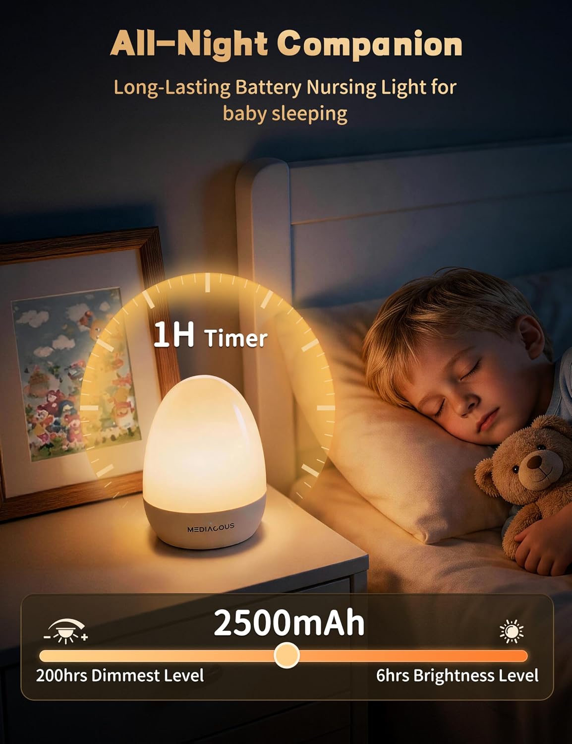 Detalle de MediAcous ME-NL02 Egg Night Light with Touch Dimming and 1-Hour Timer
