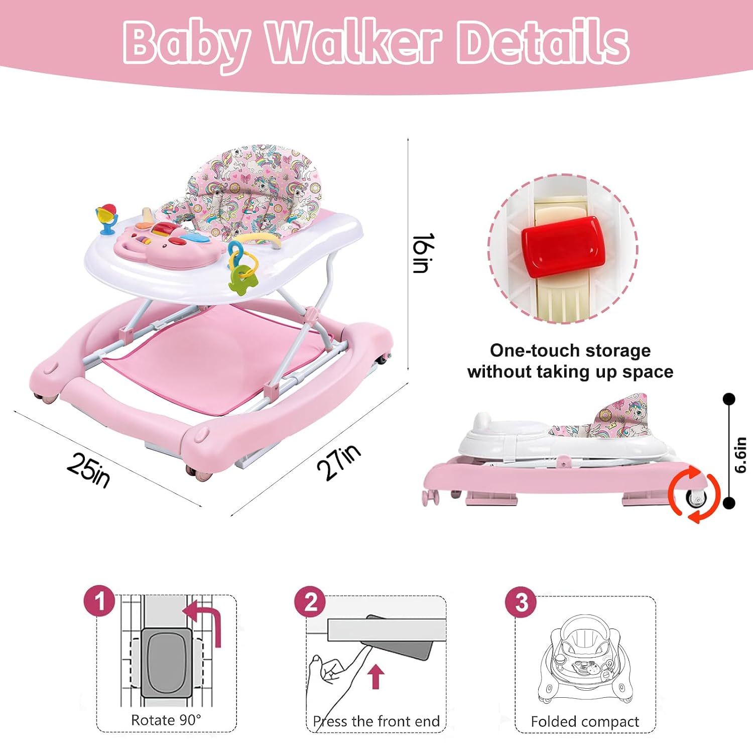 Thumbnail 6 de Howeemo 5-in-1 Foldable Baby Walker with Adjustable Height and Rear Wheels