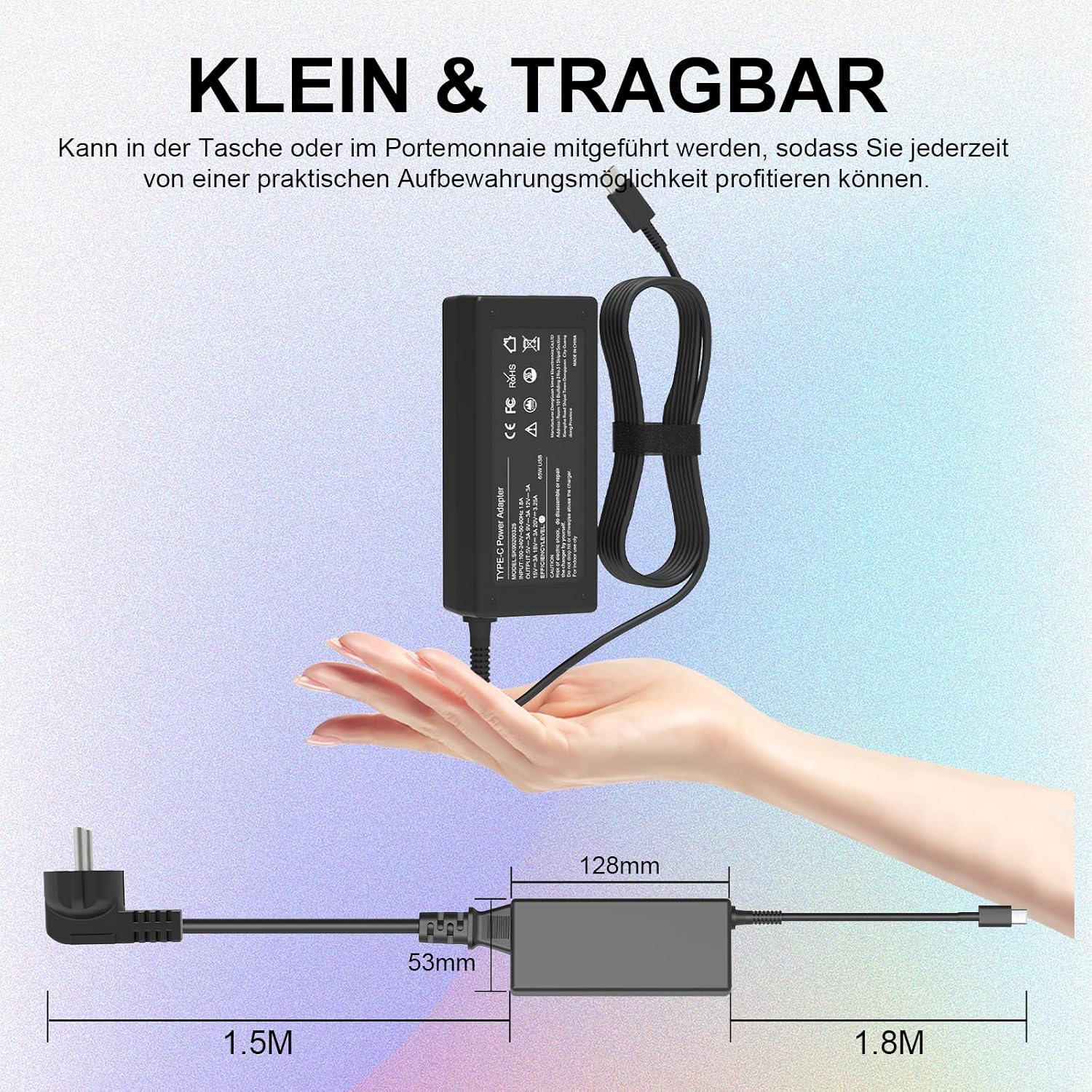 Detalle 2 de 65W USB-C Laptop-Ladegerät Kabel für Lenovo ThinkPad, HP, Dell, Asus, Acer, Samsung und mehr