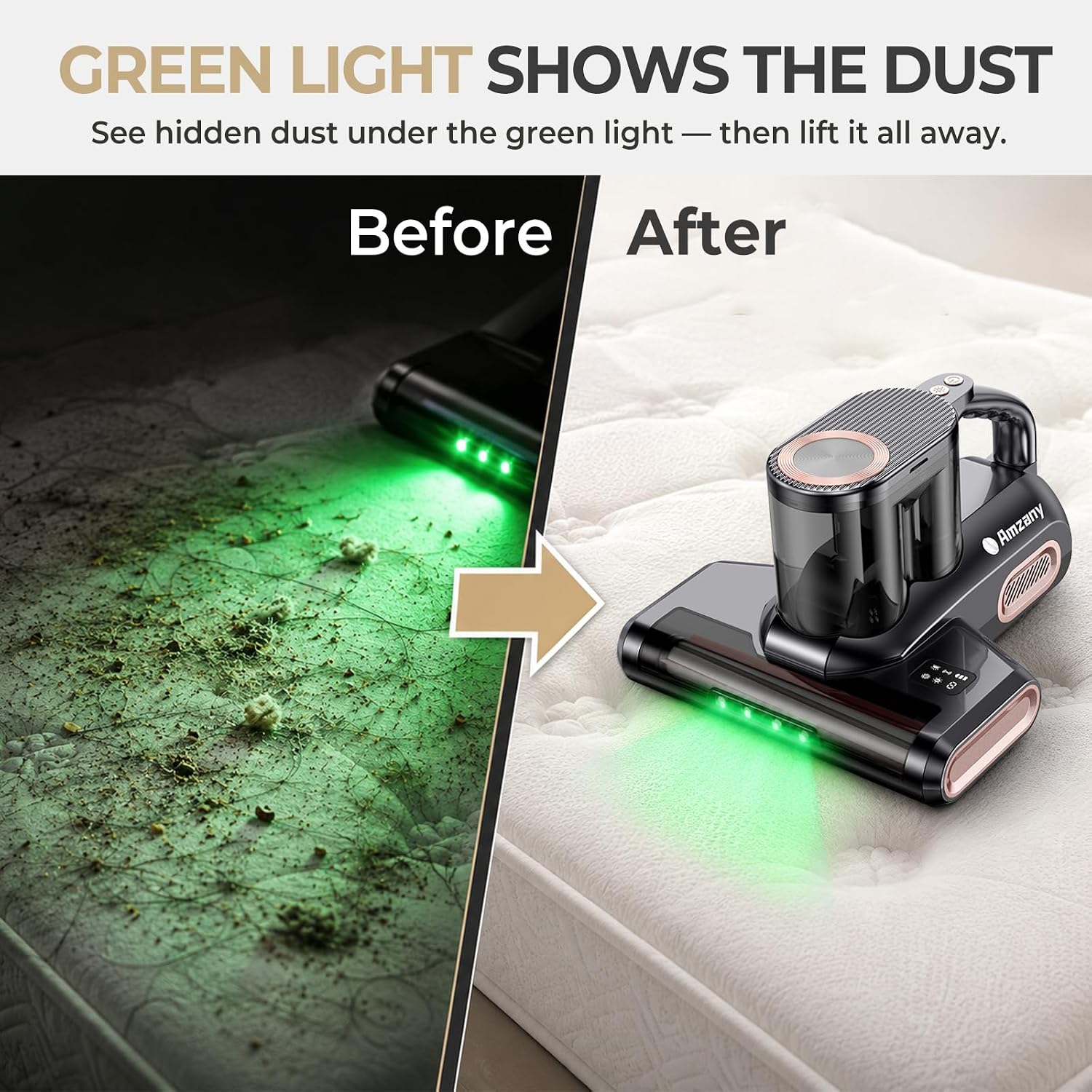 Detalle 2 de Amzany Cordless Mattress Vacuum with 18Kpa Suction, UV-C Light and HEPA Filter